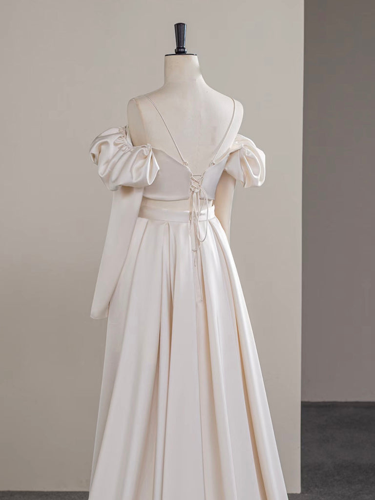 Elegant A-Line Satin Champagne Long Prom Dress - Formal Evening Gown for Homecoming, Wedding, and Special Occasions