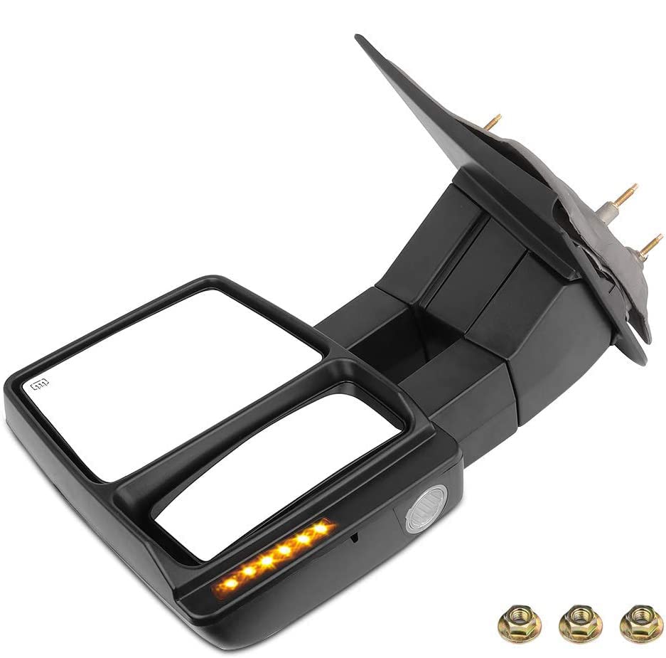 CCiyu Power-Adjusted Heated Towing Mirror with Turn Signal Light - Left Side (LH) Black - Compatible with 2007-2014 Ford F-150 Pickup Truck - Perfect for Towing, Camping & Off-Road Adventures