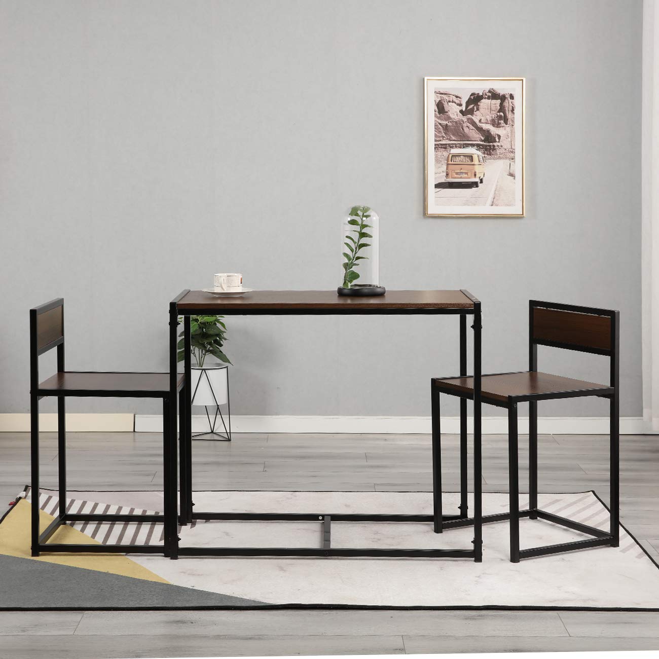 Modern Rectangular Brown Dining Table Set with 2 Chairs - 3-Piece Kitchen Table for Small Spaces, Breakfast Nook & Apartment Dining | Compact Home Furniture for Kitchen, Dining Room & Small Apartments