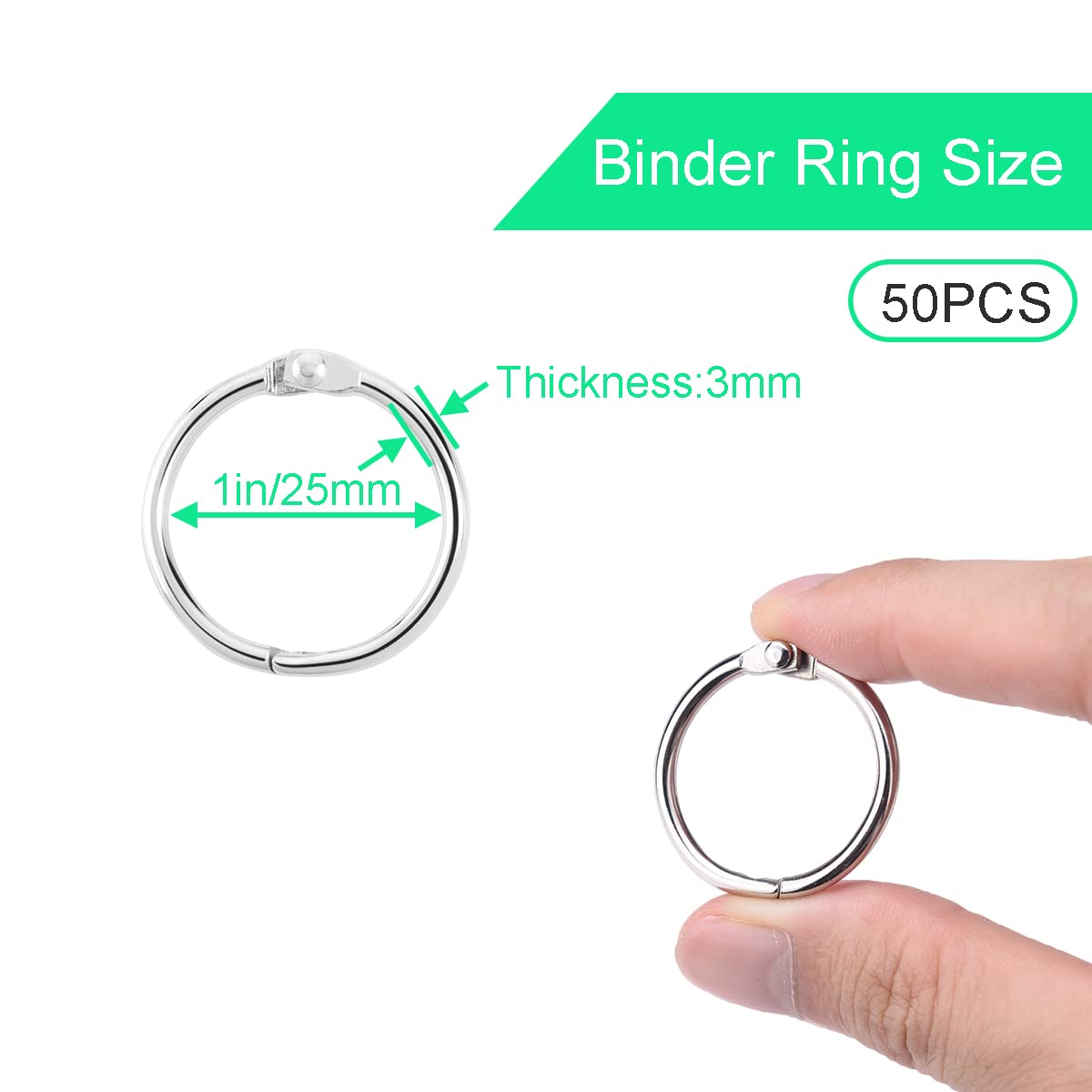 CooBigo 1 Inch Metal Loose Leaf Binder Rings - 50 Pack Silver Book Rings for Index Cards, Flashcards, Shower Curtain Hooks, DMC Embroidery Floss Organization & Key Chains - Perfect for Office, School, Crafting & Home Organization