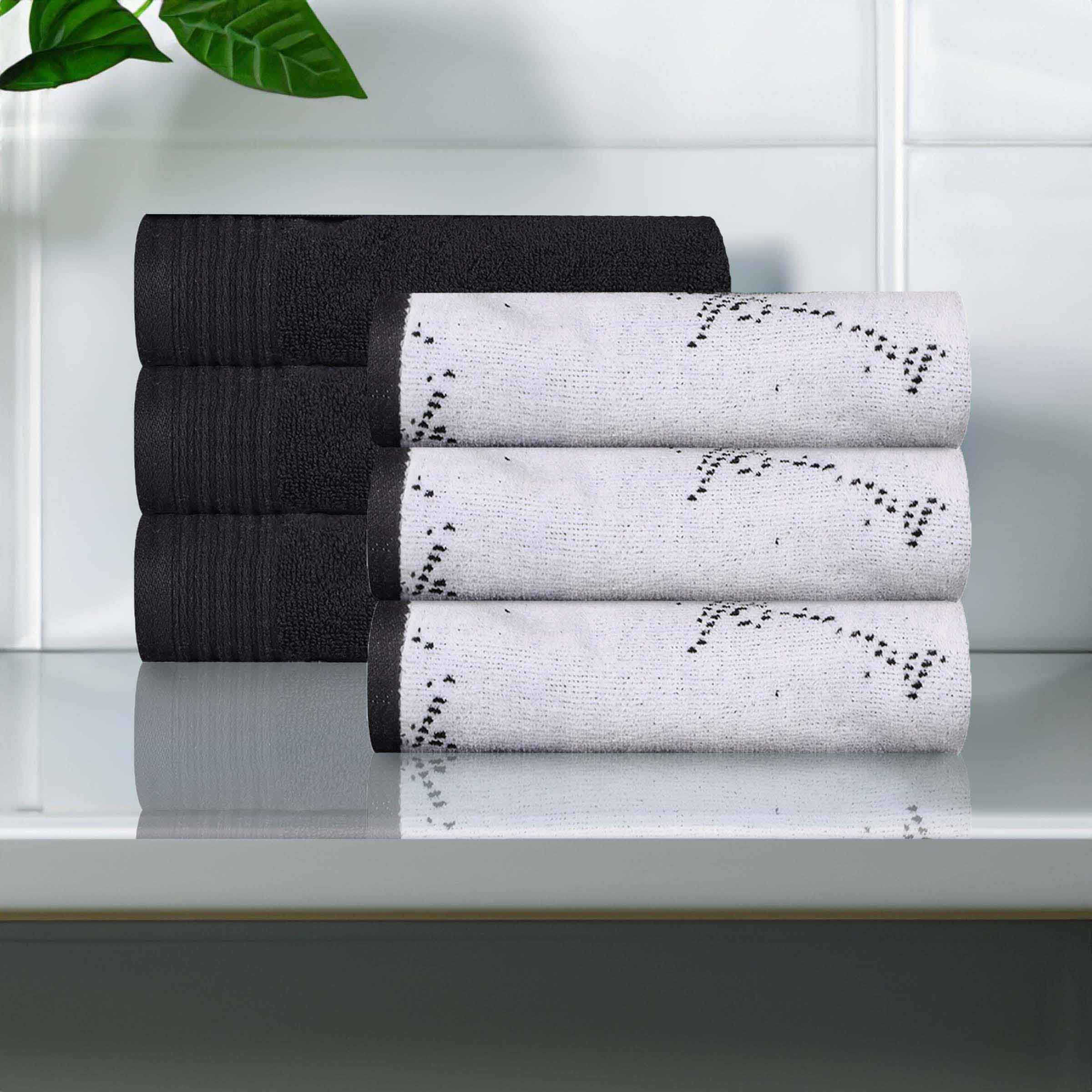 Premium 6-Pack Cotton Quick-Drying Hand Towels - Solid & Marble Patterns for Bathroom, Kitchen, Gym, and Travel Use