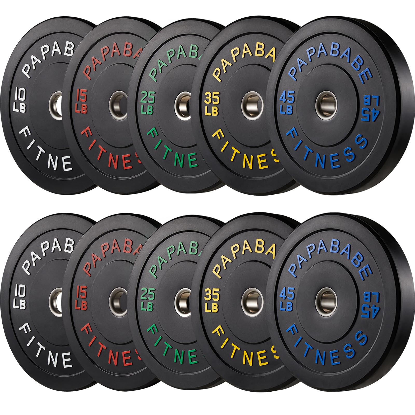 **Papababe Olympic Bumper Plates 10-410lb Set – 2 Inch Steel Hub Rubber Weight Plates for CrossFit, Powerlifting & Strength Training (IWF Standard, Single/Pair/Full Sets) – Perfect for Home Gyms & Commercial Fitness Centers**