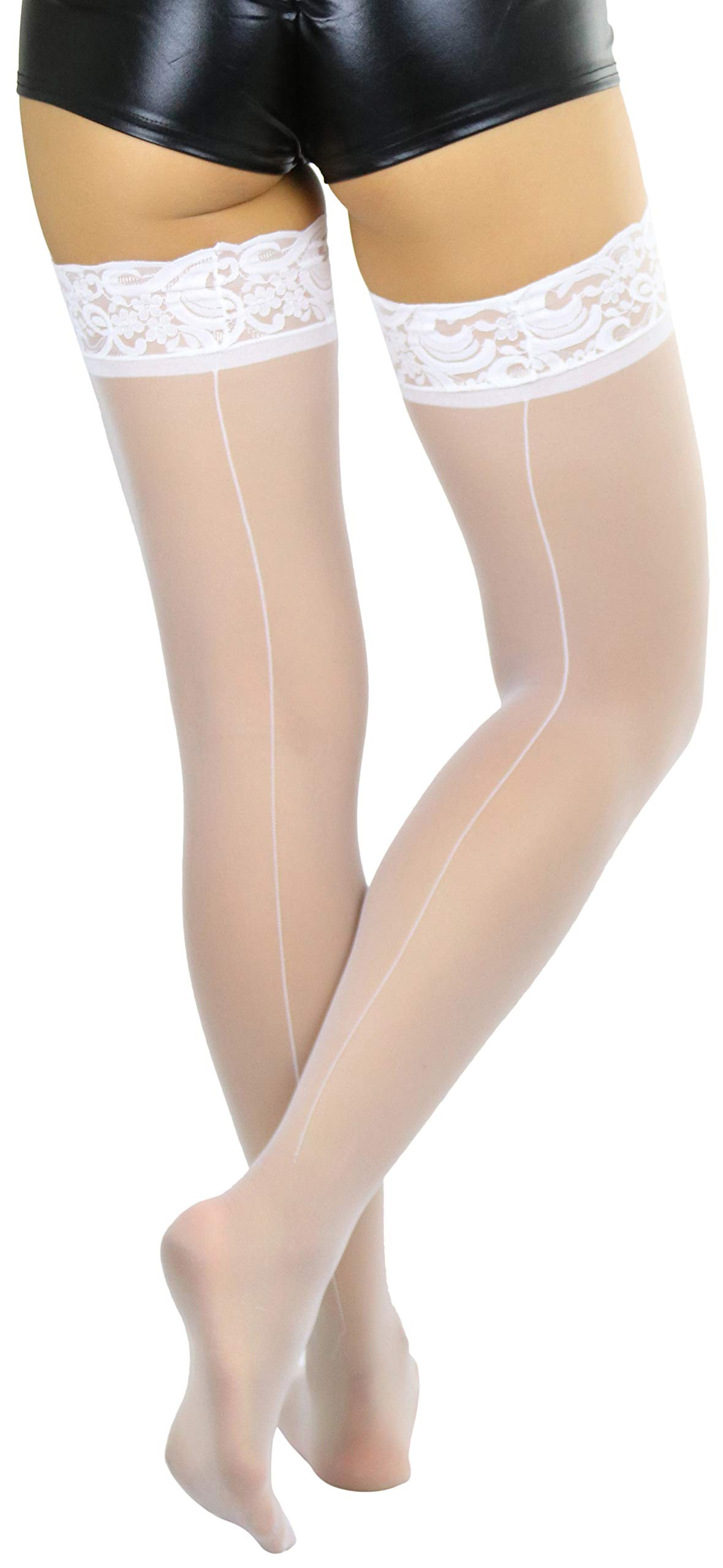 ToBeInStyle Women's Classic Backseam Thigh High Stockings with Floral Lace Top - Sexy Stockings for Date Night, Cosplay & Special Occasions