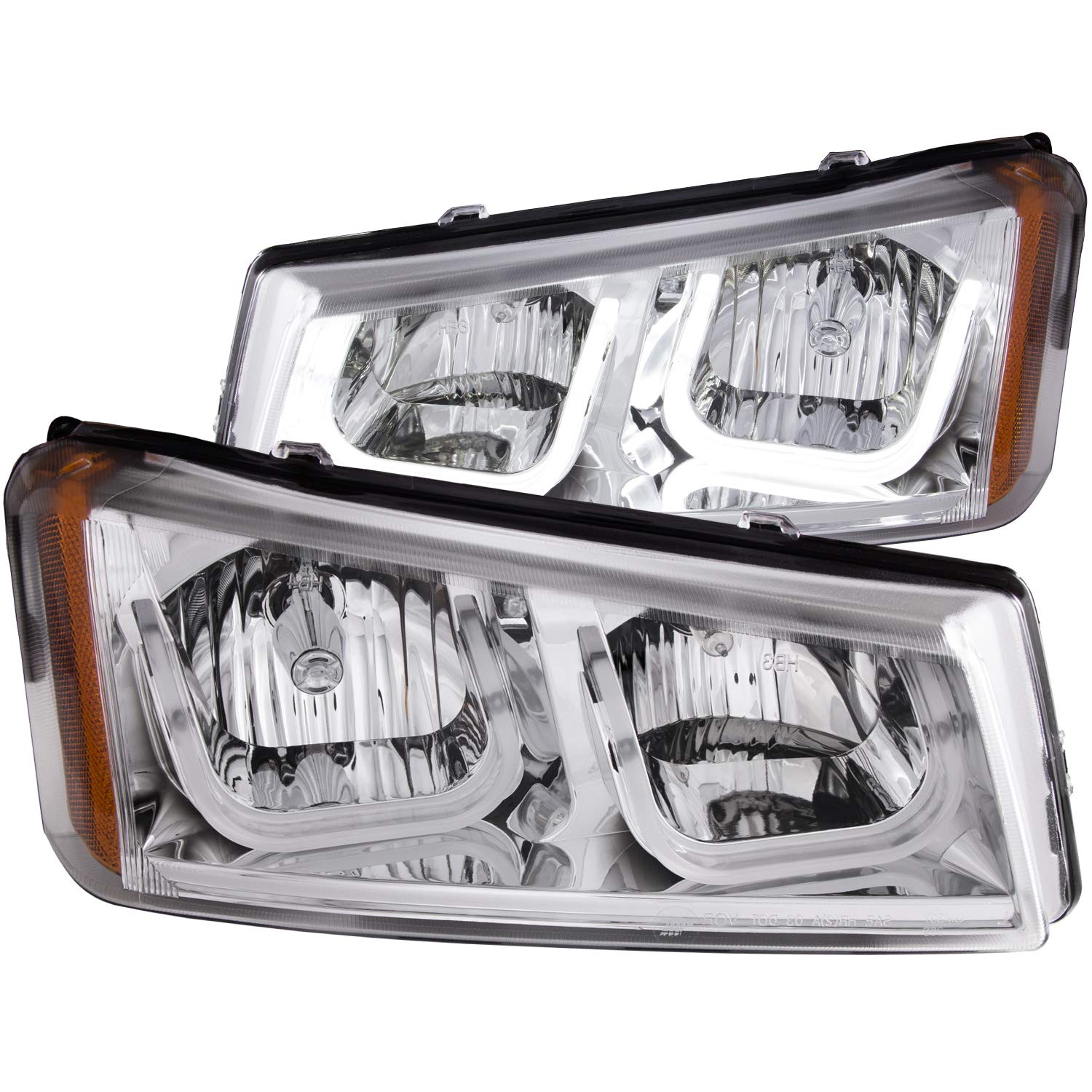 AnzoUSA 111313 Crystal Headlights U-Bar Chrome for 2003-2006 Chevy Silverado & Avalanche - Durable LED Replacement for Improved Night Driving & Off-Road Visibility