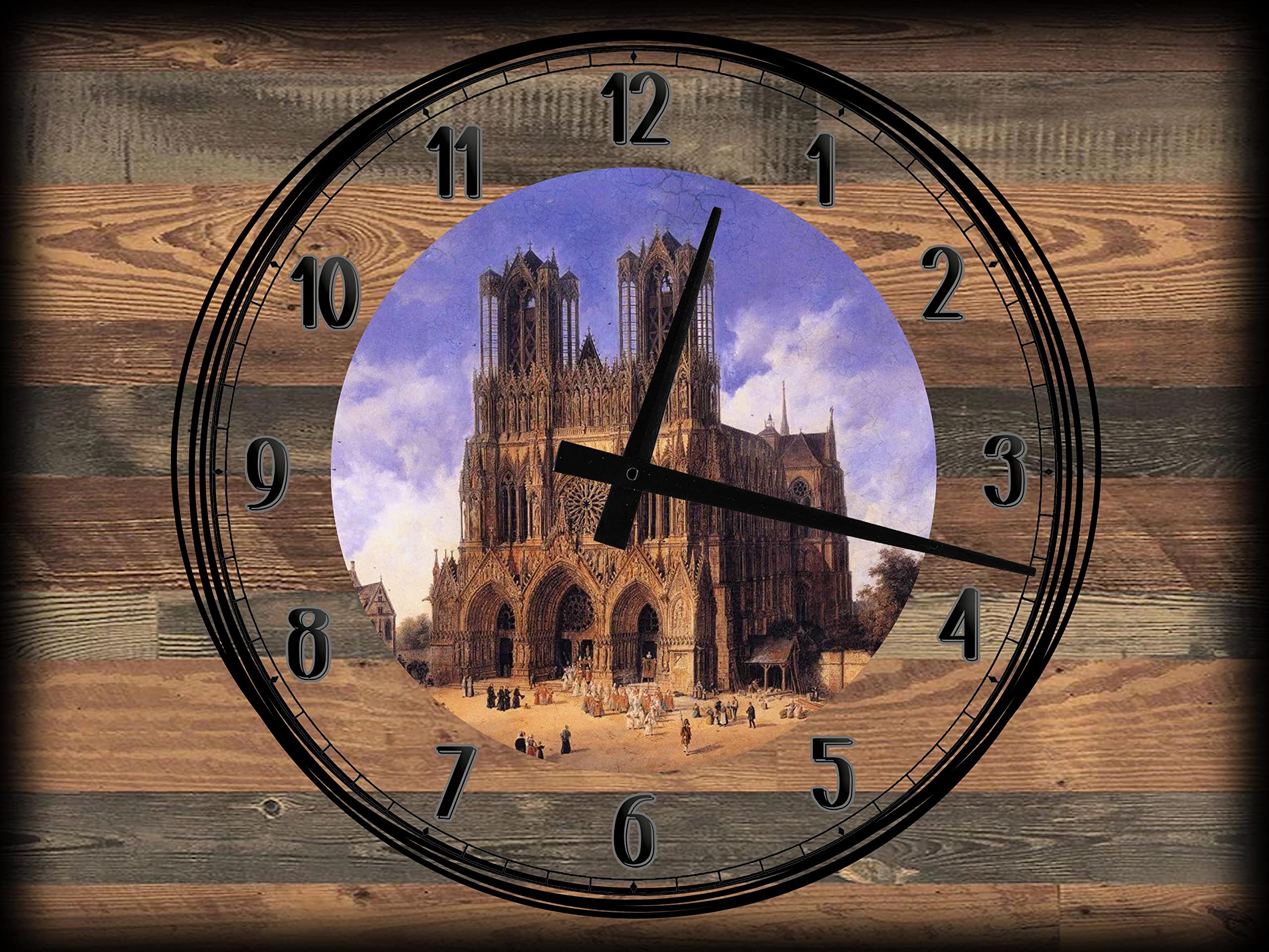 Vintage Large Wall Clock Canvas Art - 12 x 16 Inch Cathedral Wall Decor with Faith Theme, Brown Home Decor | Perfect for Living Room, Bedroom & Office