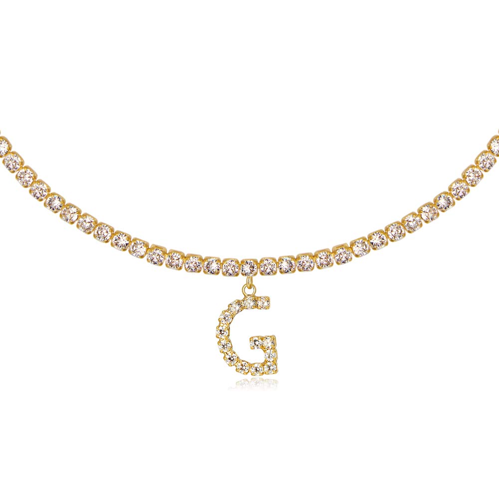 14K Gold Plated Letter Necklace - Personalized Initial Choker with CZ Diamonds | Women's Tennis Chain Jewelry for Everyday Wear, Date Nights & Special Occasions