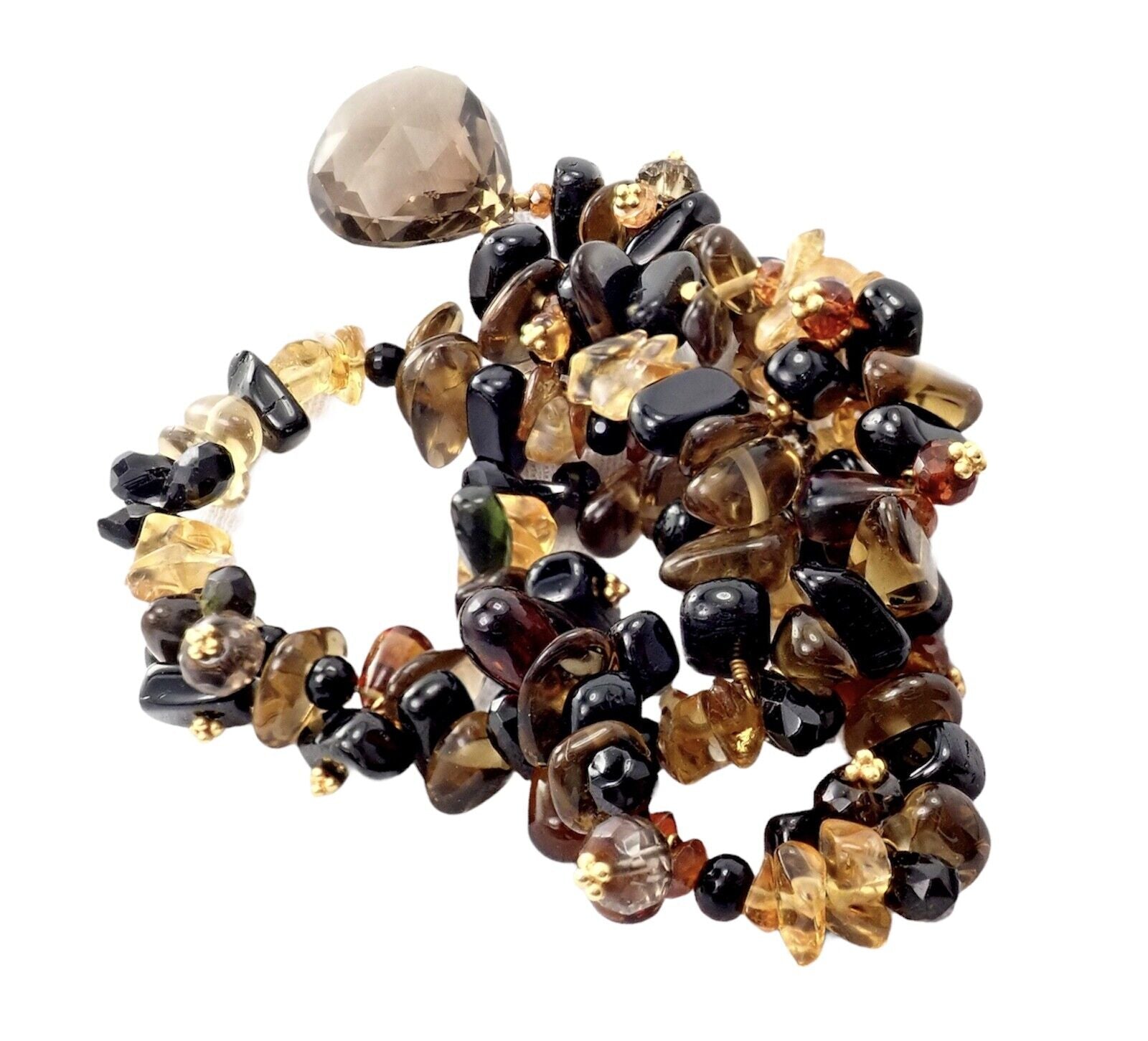 18K Yellow Gold Briolette Smokey Topaz Onyx Bead Necklace for Women - Elegant Statement Jewelry for Evening Parties & Special Occasions