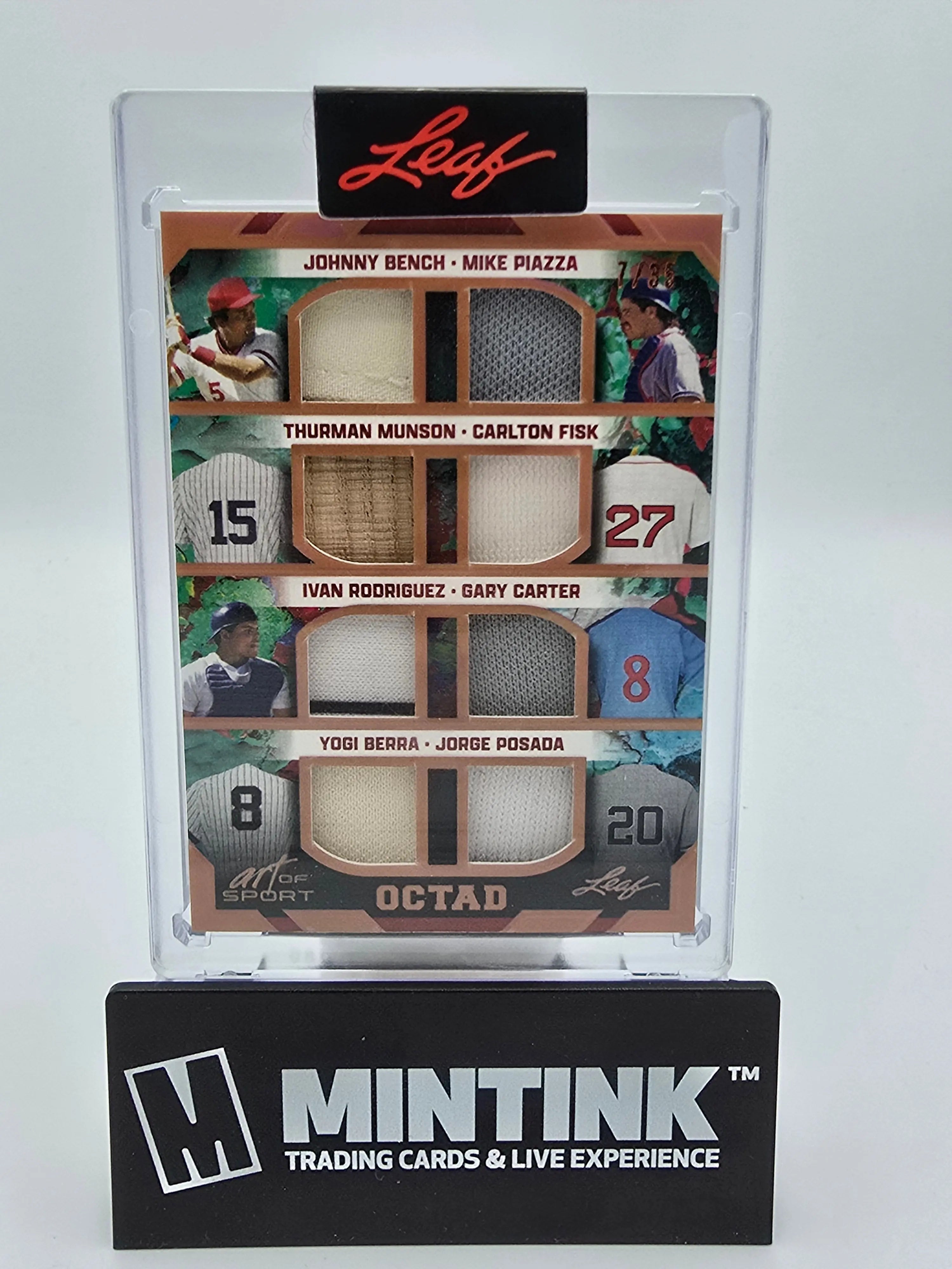 2023 Leaf Art of Sport Octad Baseball Jersey Patches /35 - J. Bench, M. Piazza, T. Munson, C. Fisk, I. Rodriguez, G. Carter, Y. Berra, J. Posada - Limited Edition Collectible for Baseball Fans & Memorabilia Display