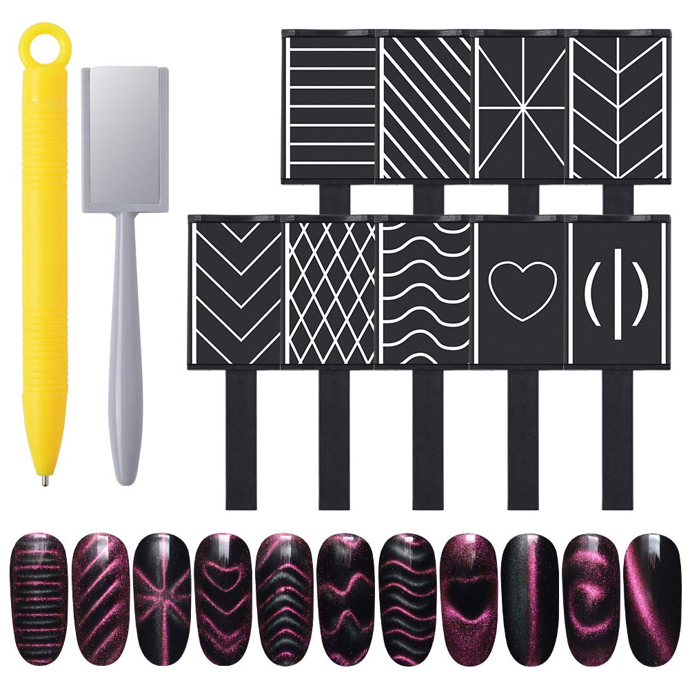 11-Piece Nail Magnet Tool Kit for Cat Eye Gel Polish - Magnetic Plate, Pen & Wand for DIY 3D Magnetic Nail Art | Perfect for Salon, Home Manicures & Nail Design Enthusiasts