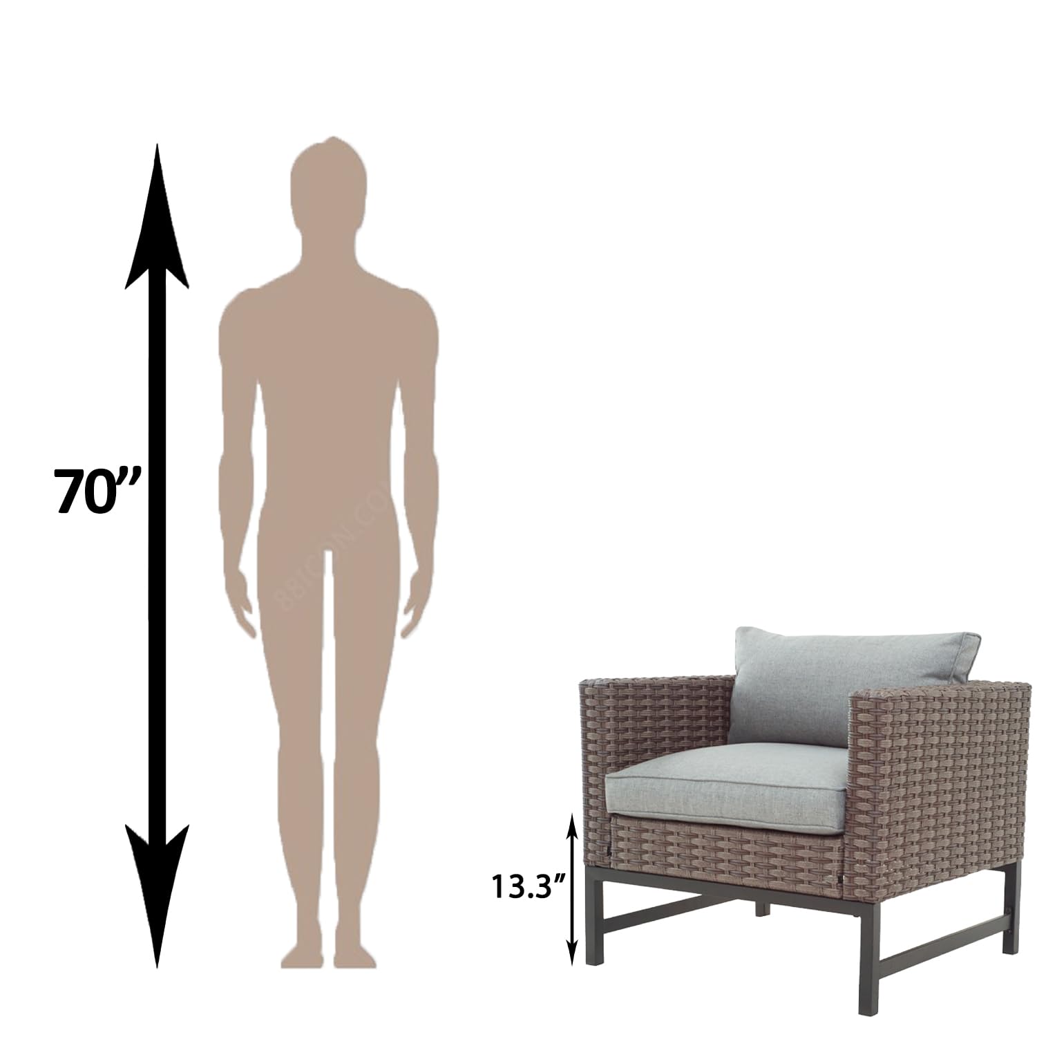 7-Piece Patio Outdoor Furniture Conversation Set - All-Weather Brown Wicker Sectional Sofa with Coffee Table & Thick Cushions for Backyard, Garden, Poolside (Grey) | Durable Manual Weaving Wicker Chairs | Perfect for Outdoor Entertaining & Relaxation