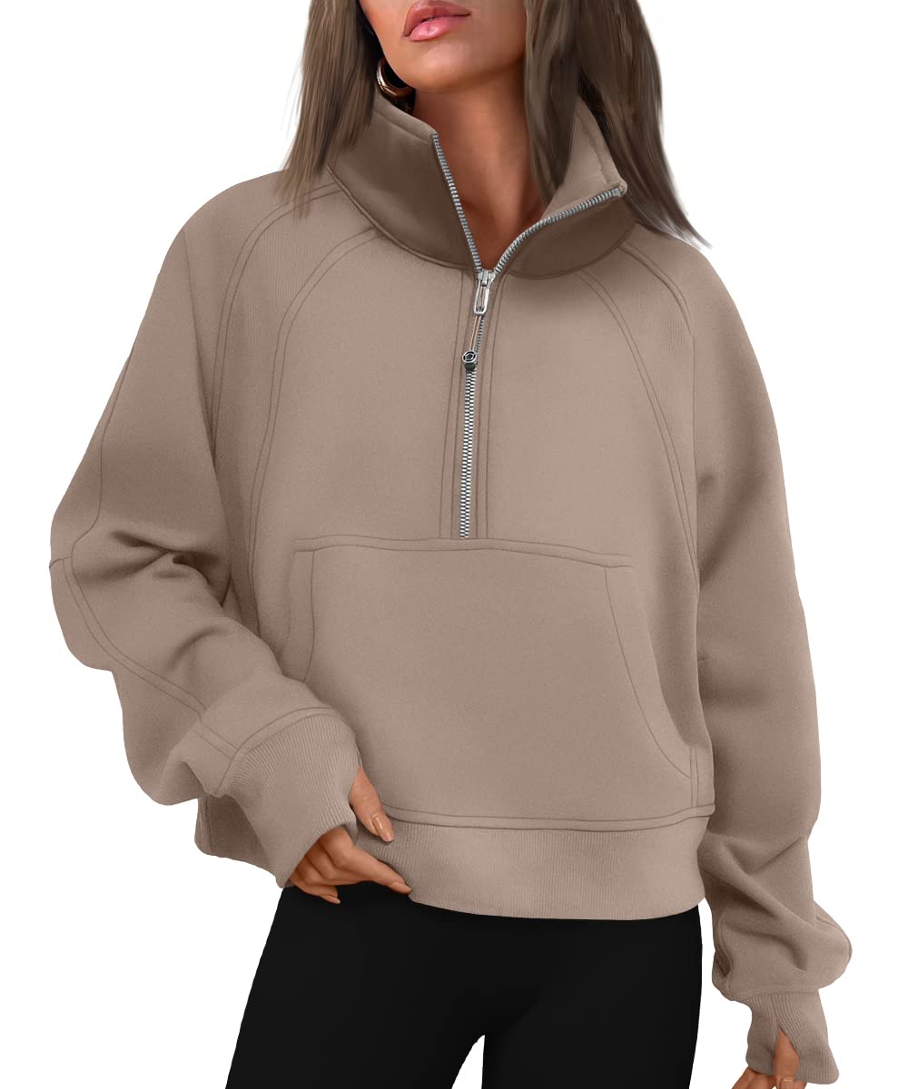 EFAN Women's Cropped Half Zip Fleece Pullover Hoodie - Soft Quarter Zip Sweatshirt for Fall 2023 | Trendy Casual Outfit for Gym, Running, Streetwear & Lounge Wear