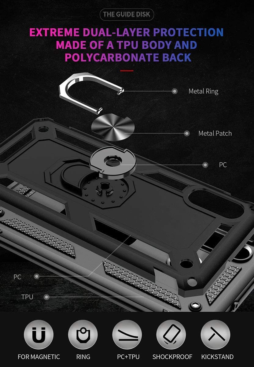 Military Grade Protective Phone Case for Samsung Galaxy A10E with Magnetic Car Mount & Kickstand - Shockproof Defender Cover (Black) | Perfect for Driving, Work & Outdoor Activities