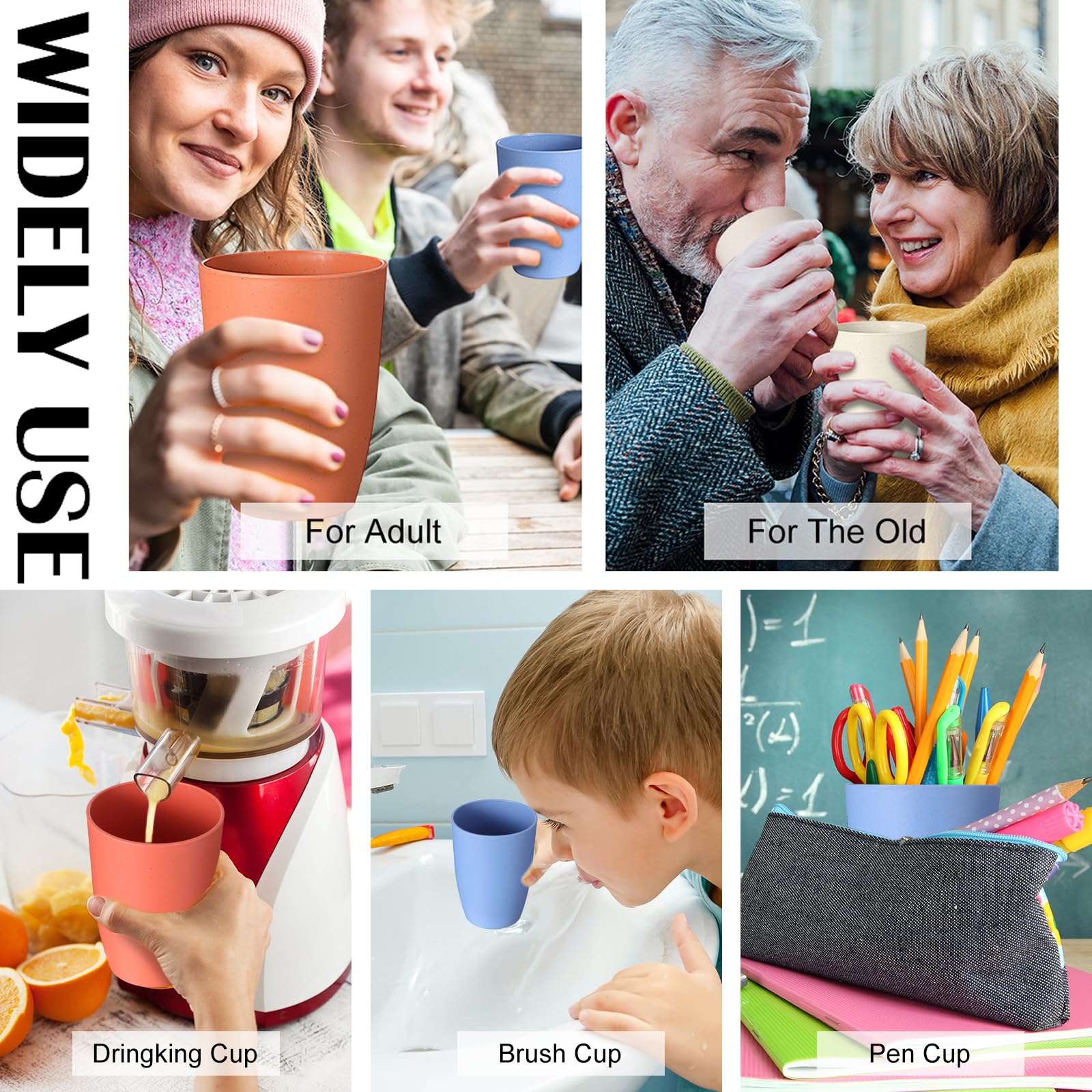 **Patelai 66 Wheat Straw Plastic Cups 12 oz - Reusable & Unbreakable Drinking Glasses Set, Dishwasher Safe - Eco-Friendly for Smoothies, Water, Juice (6 Colors) - Perfect for Parties, Picnics & Daily Use**