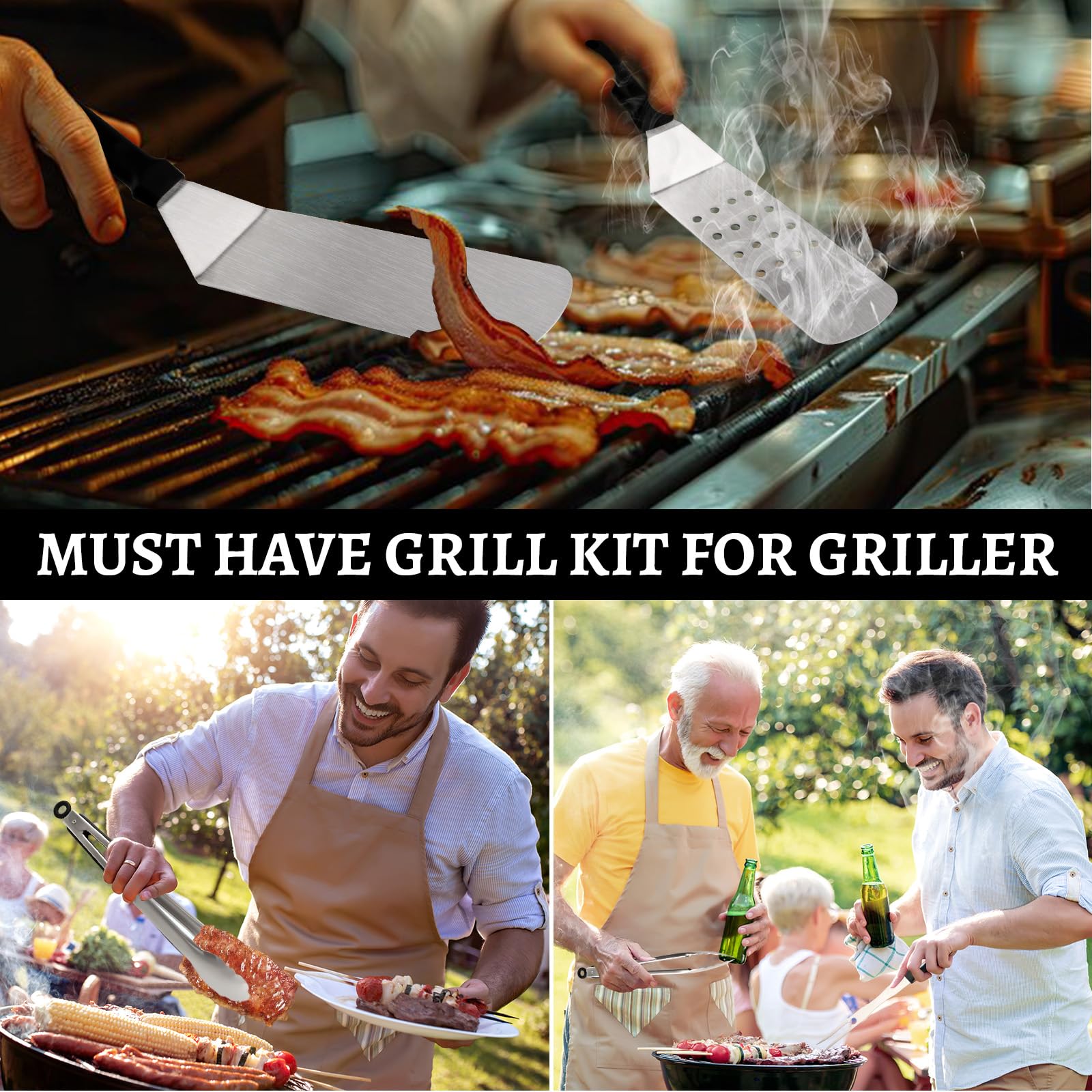 29PCS Blackstone Griddle Accessories Kit - Premium Flat Top Grill Tools Set with Spatulas, Burger Press, Basting Cover & Scraper - Perfect for Camp Chef, Outdoor Cooking & BBQ Gifts for Men (Includes Carry Bag) - Ideal for Backyard Grilling, Camping & Tailgating Parties