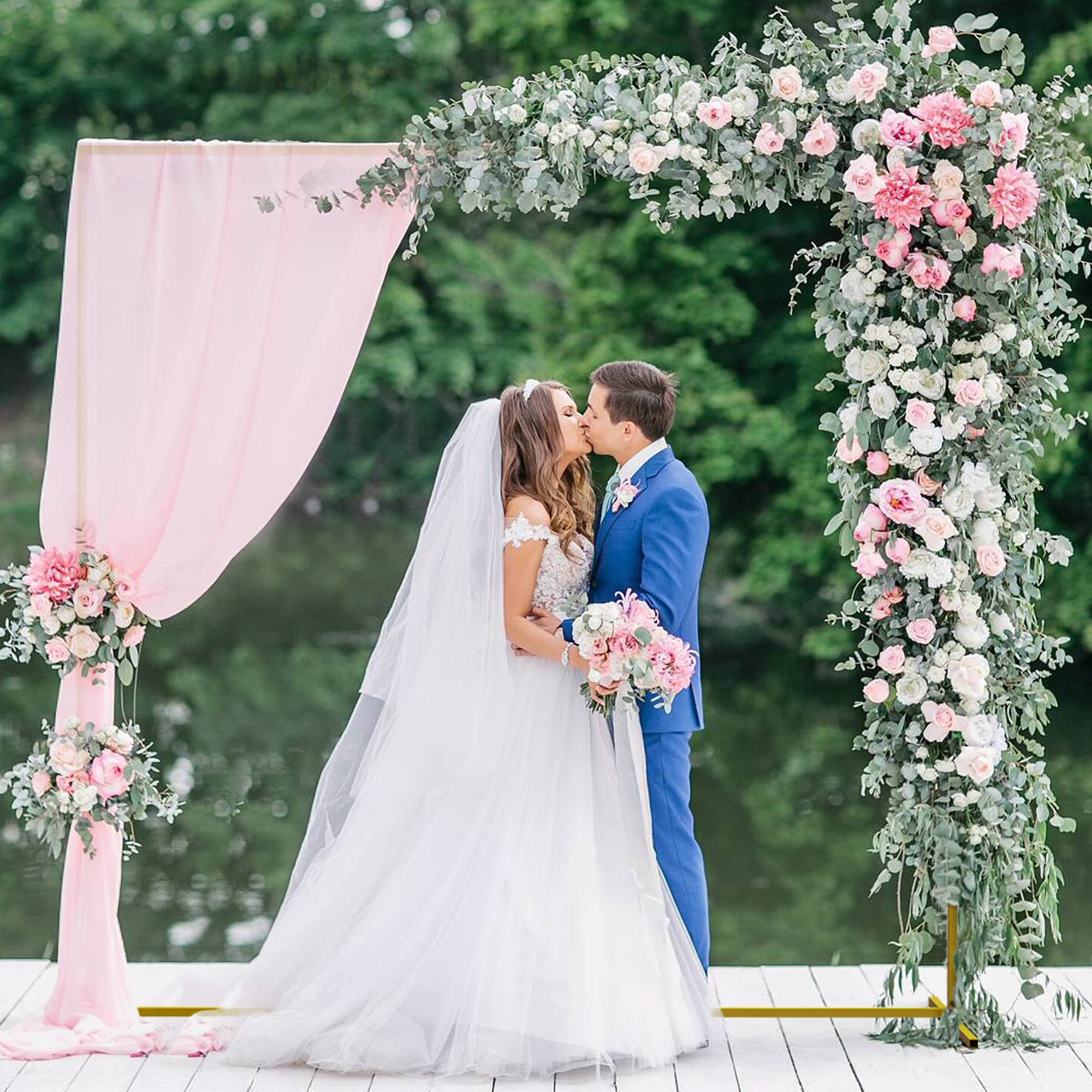 6.6FT Gold Metal Square Wedding Arch with Floral Frame - Elegant Backdrop Stand for Balloon Arrangements, Photo Booth Background, Garden Arbor - Perfect for Wedding Receptions, Party Decorations & Outdoor Events