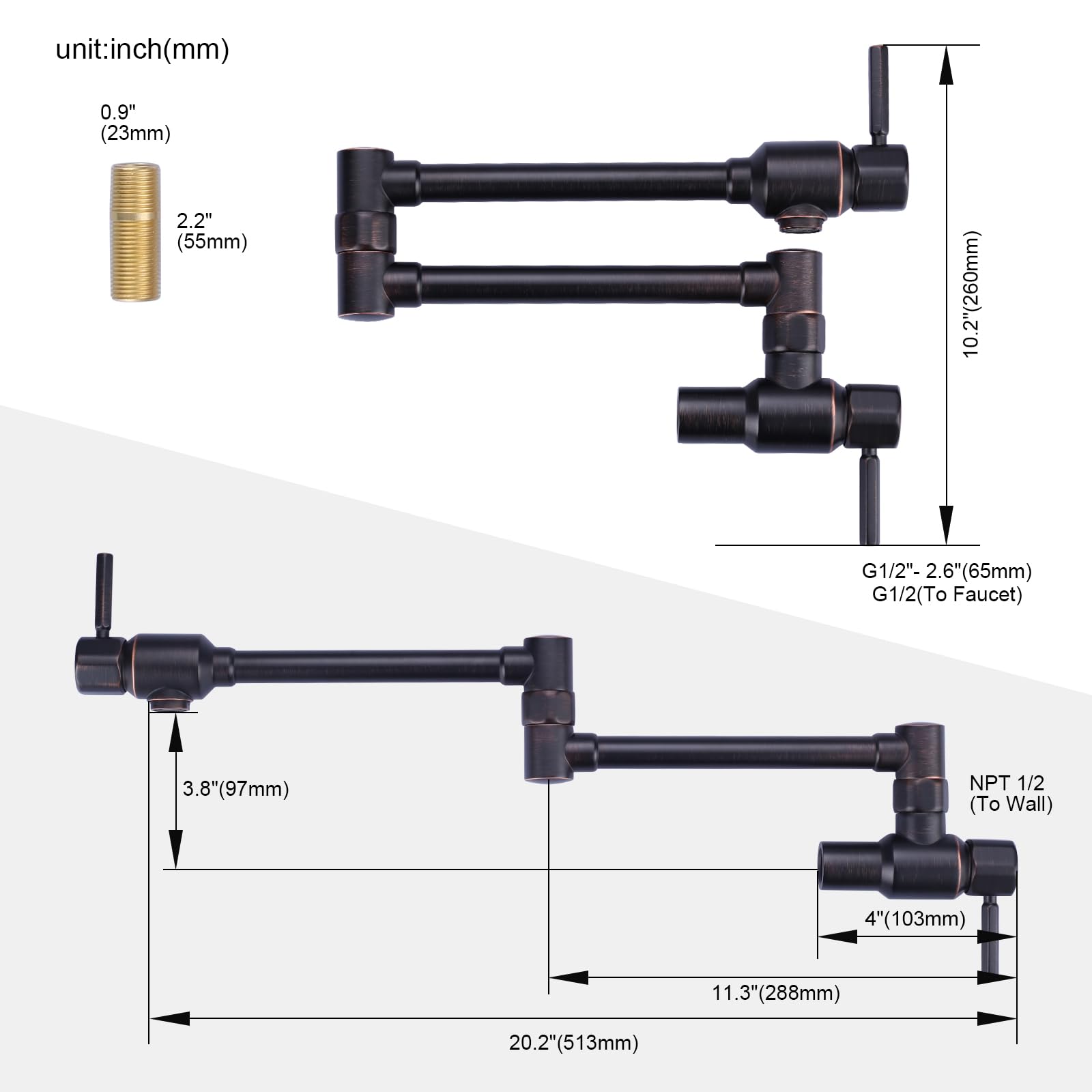 ALEASHA Oil Rubbed Bronze Wall Mount Pot Filler Faucet - Solid Brass Heavy Duty Kitchen Faucet with Dual Swing Arms & 2 Handles - Perfect for Stove, Cooking, and Large Pots (Commercial & Home Use)