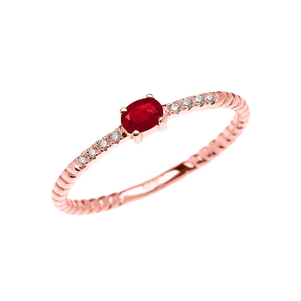 10K Rose Gold Diamond & Oval Solitaire Ruby Promise Ring - Elegant Dainty Jewelry for Women, Perfect for Anniversaries, Engagements & Special Occasions