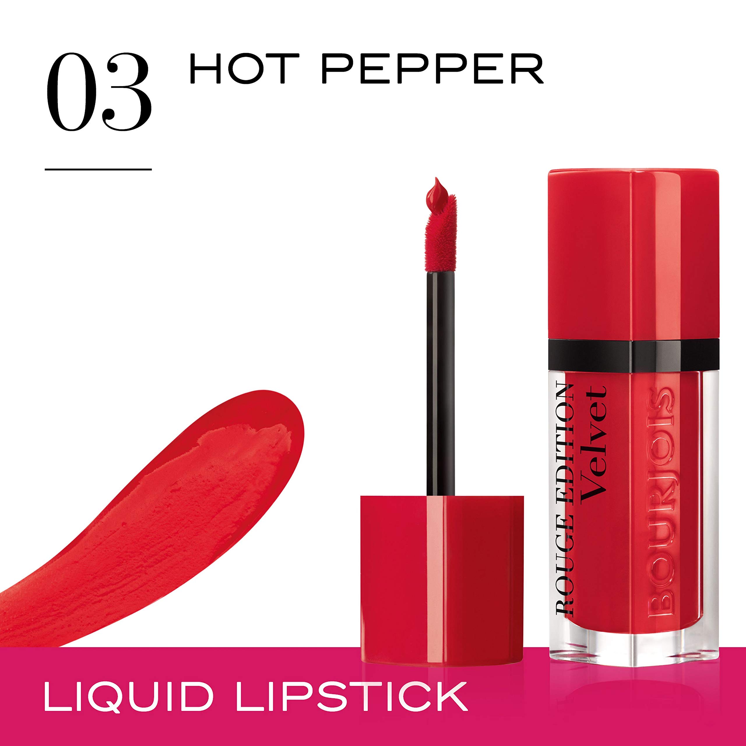 Bourjois Rouge Edition Velvet Lipstick - 03 Hot Pepper, 7.7ml | Long-Lasting Matte Liquid Lipstick with Velvety Finish - Perfect for Date Night, Parties & Everyday Wear