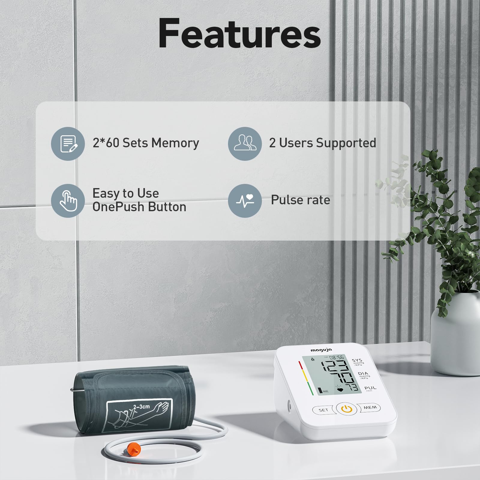 **Maguja Automatic Upper Arm Blood Pressure Monitor - Digital BP Machine with Adjustable Cuff for Home Use, Accurate & Portable - Ideal for Daily Health Tracking & Senior Care**