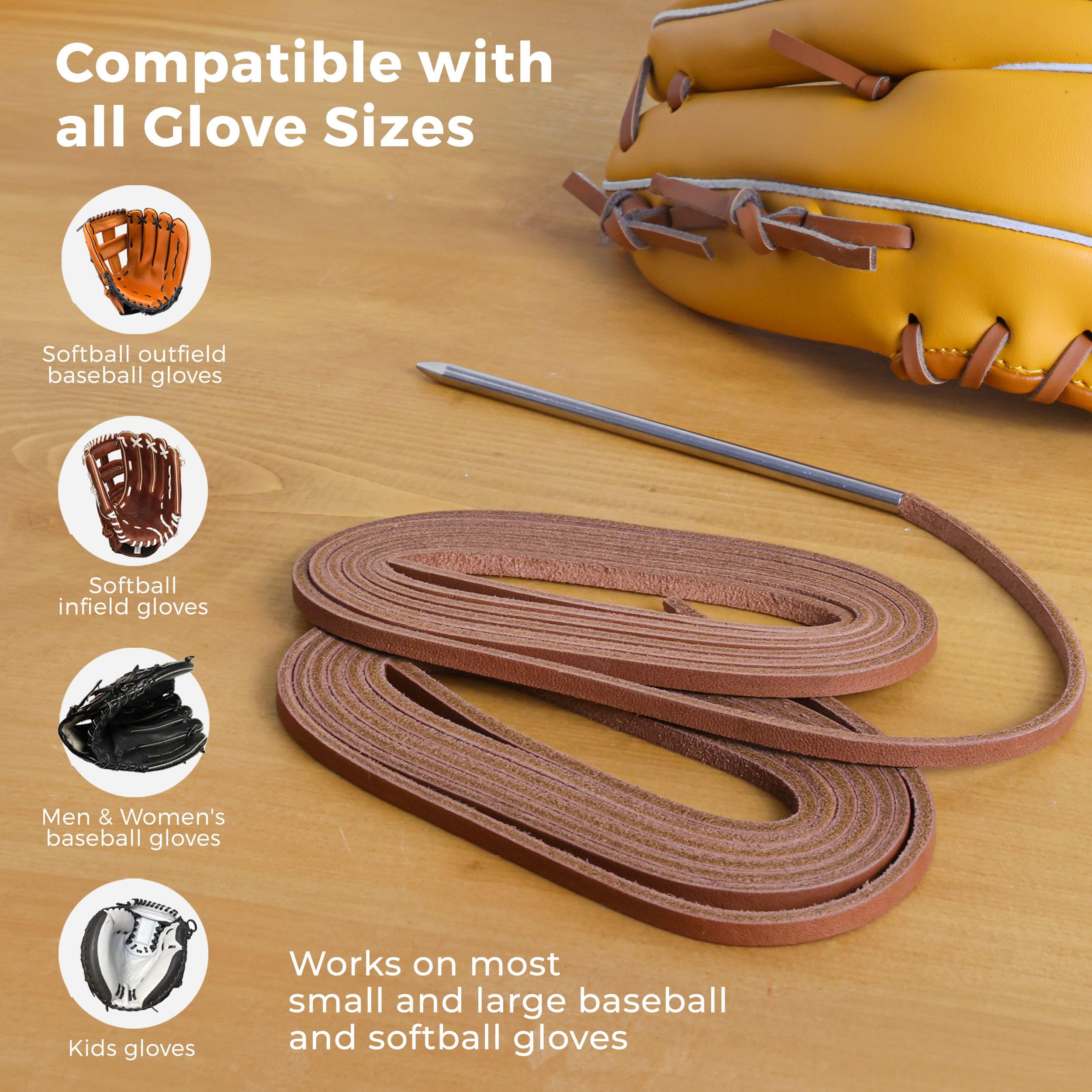 TOFL Softball and Baseball Glove Lace Repair Kit - 2 Premium Leather Laces with Lacing Needle for Catchers & Fielders Mitts | Perfect for Glove Maintenance & Restoration | Ideal for Baseball, Softball, and Training Practice