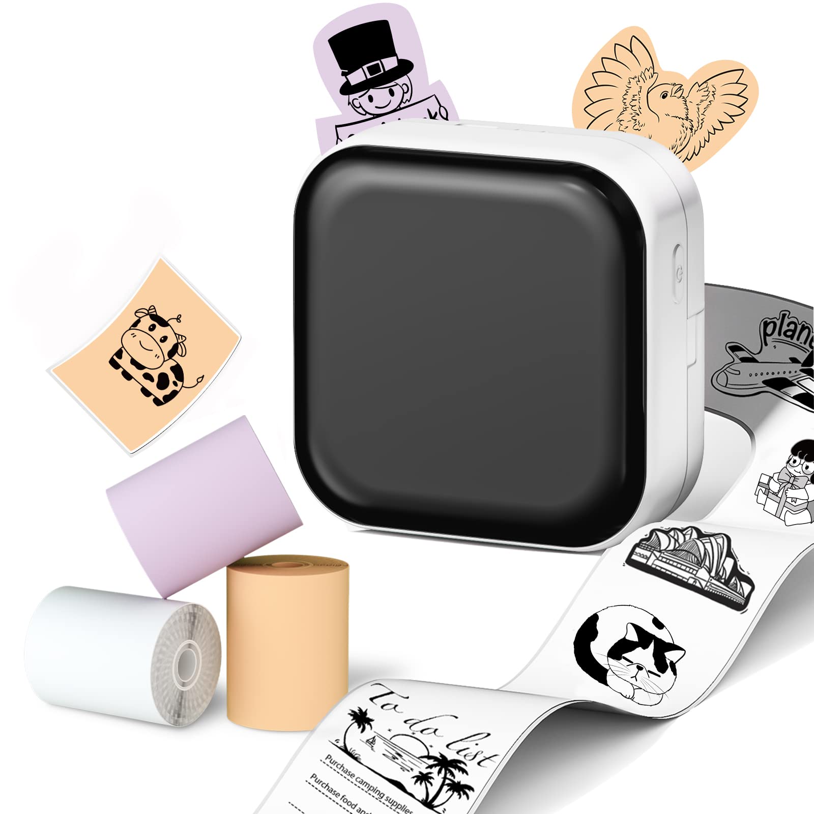 Phomemo M02X Mini Bluetooth Thermal Printer - Portable Sticker Printer with 3 Rolls, Wireless Mobile Label Maker for School Notes, Work Organization & Home DIY Projects | Compact Inkless Printing for Bullet Journals, Planner Stickers & Crafting