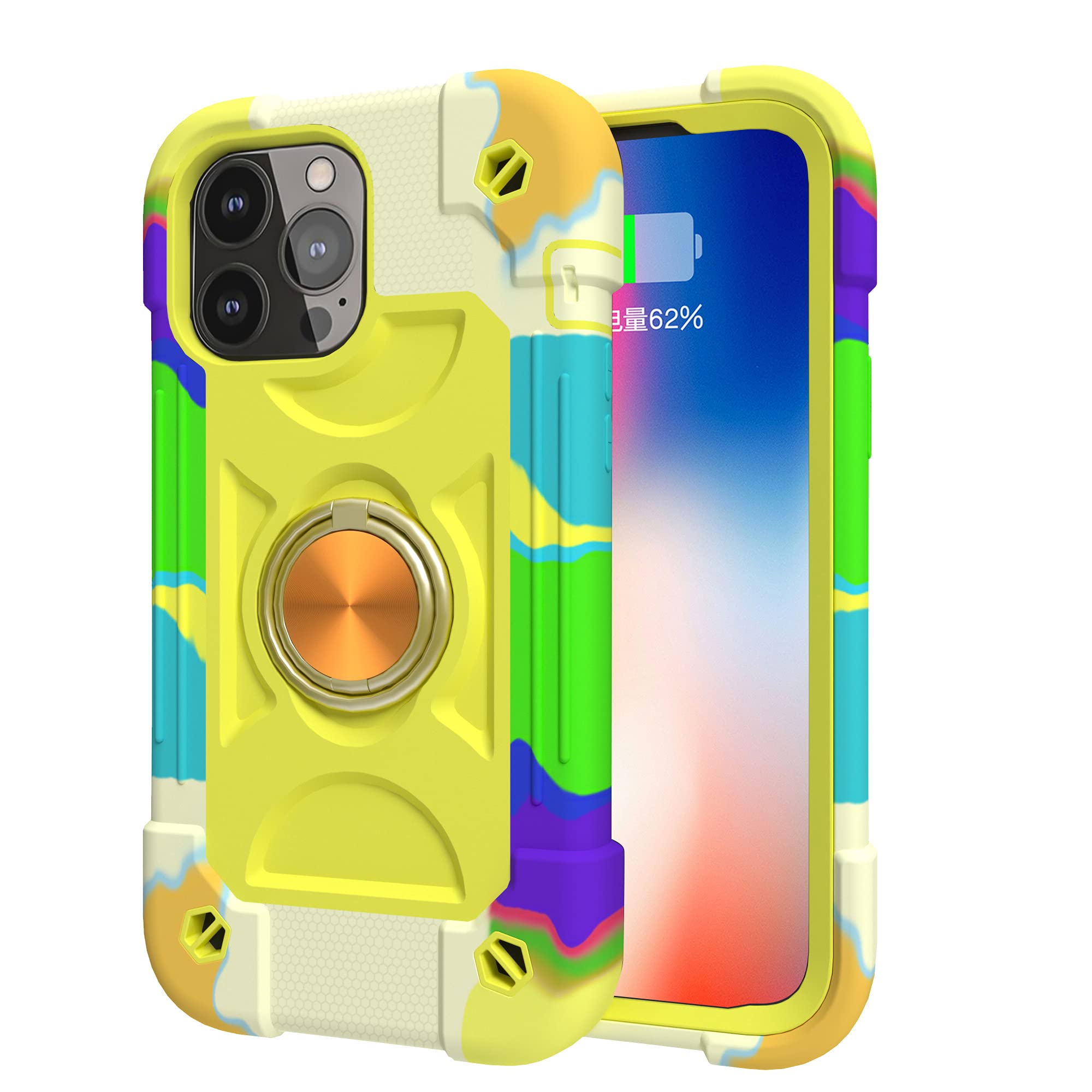 Omio iPhone 12 Pro Max Case 6.7 Inch - Military Grade Shockproof Phone Cover with Ring Stand & Magnetic Car Mount | Heavy Duty Protective Case for Women & Men in Rainbow Green | Perfect for Work, Travel & Outdoor Activities