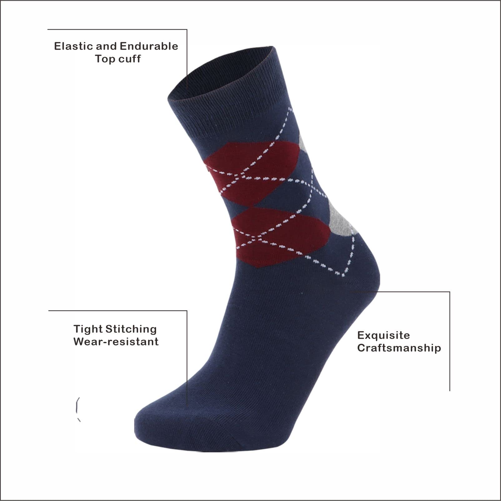 Premium Men's Dress Socks - 6 Pairs Gift Box Set | Soft Cotton Crew Work Socks with Argyle Pattern | Size 9-12 | Perfect for Office, Business & Formal Occasions