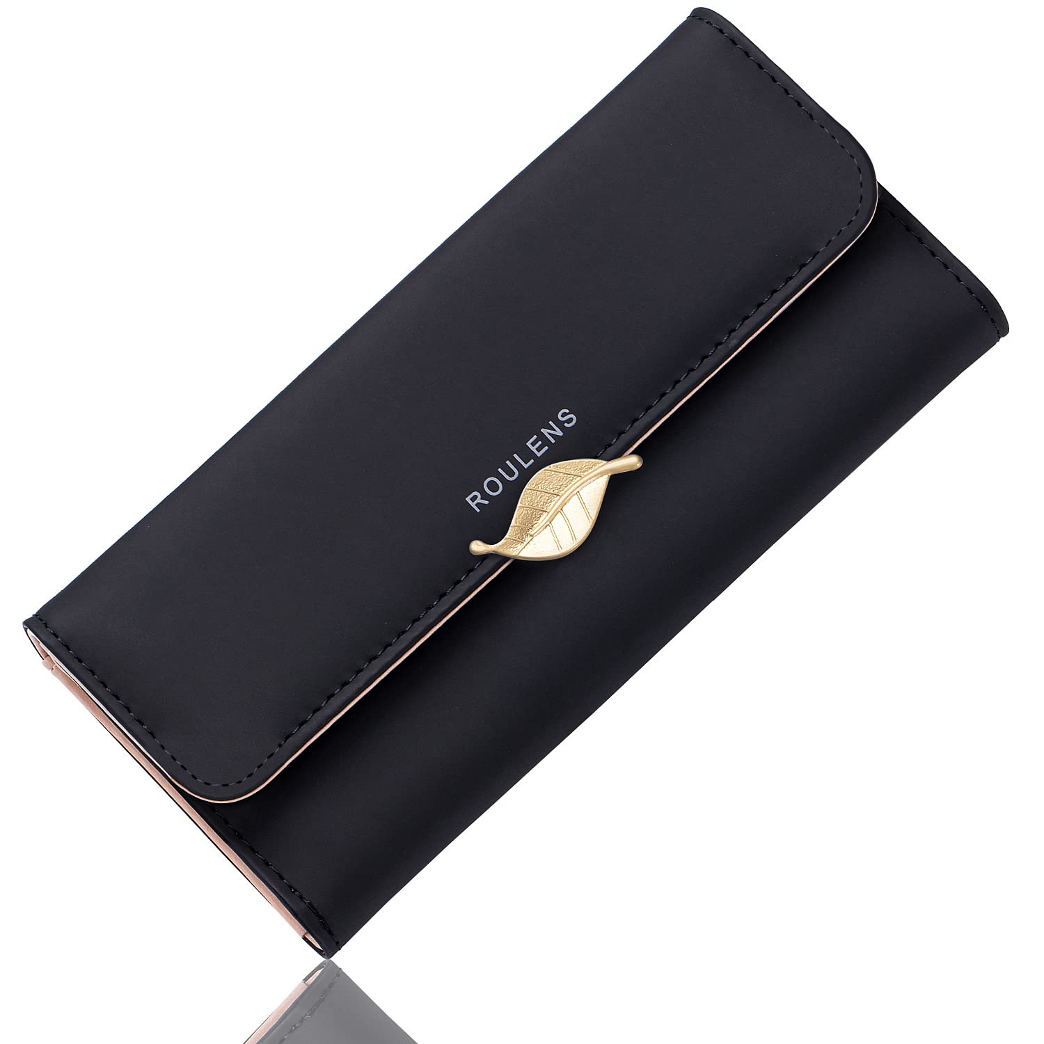 Women's RFID Blocking PU Leather Wallet with Leaf Pendant - Slim Card Holder, Phone Pocket, Checkbook Organizer & Zipper Coin Purse | Perfect for Travel, Shopping and Everyday Use