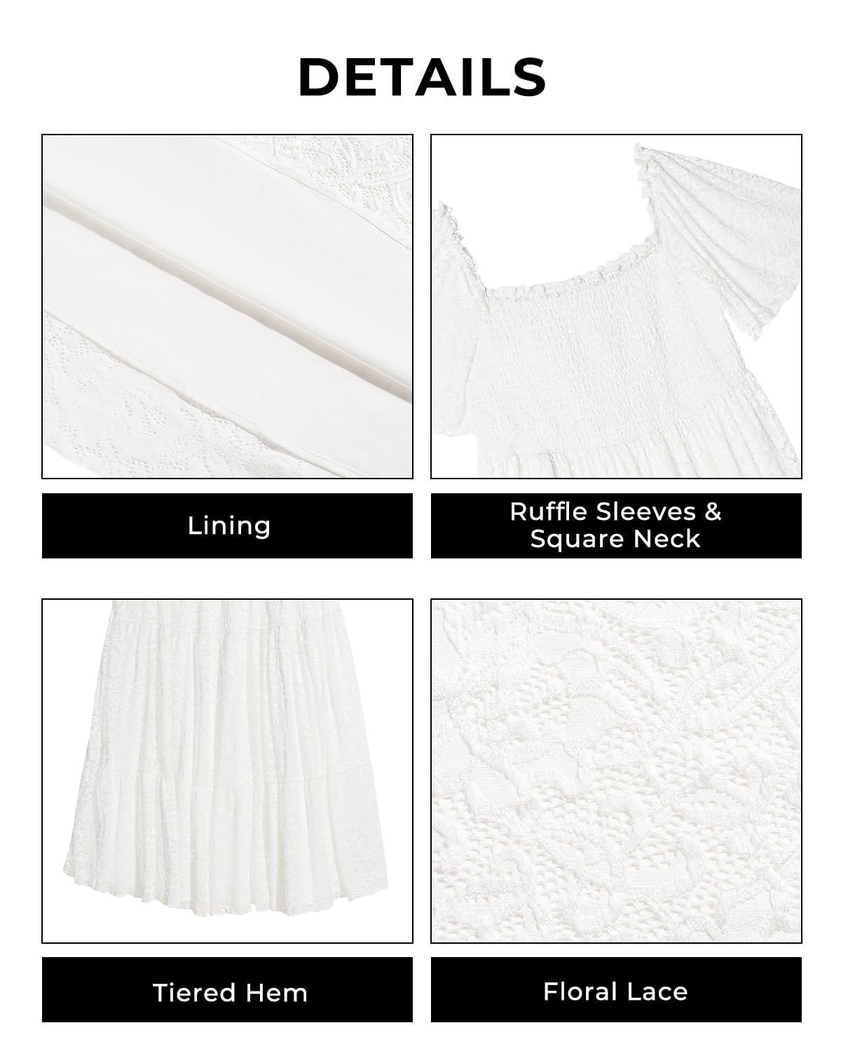 Plus Size Floral Lace Wedding Dress for Women - Boho Maxi Dress with Smocked Waist & Tiered Skirt | Perfect for Beach Weddings, Garden Parties & Summer Vacations