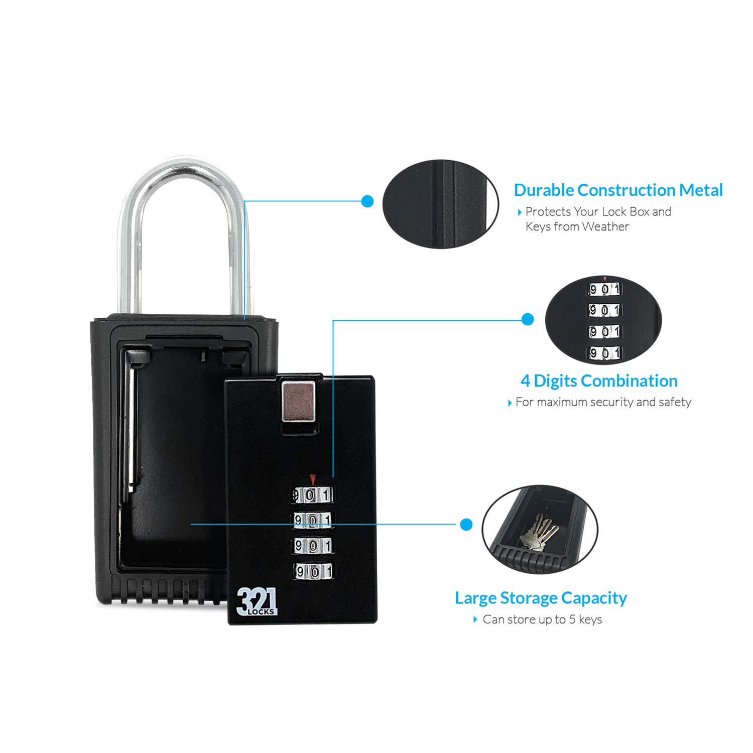 Key Lock Box LB-003 - Secure Outdoor Key Storage with Combination Lock - Hide Spare Keys for Home, Realtor, Contractor & Rental Properties - Fence or Door Knob Mount - Weatherproof & Durable (1 Pack) - Perfect for Vacation Homes, Airbnb Rentals & Emergency Access