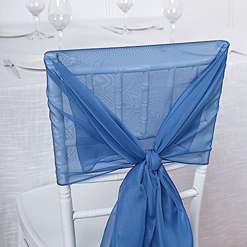 50 Royal Blue Extra Wide Premium Chiffon Chair Sashes - Elegant Wedding Chair Bows for Ceremony & Reception Decorations - Perfect for Bridal Showers, Banquets and Party Decor Supplies