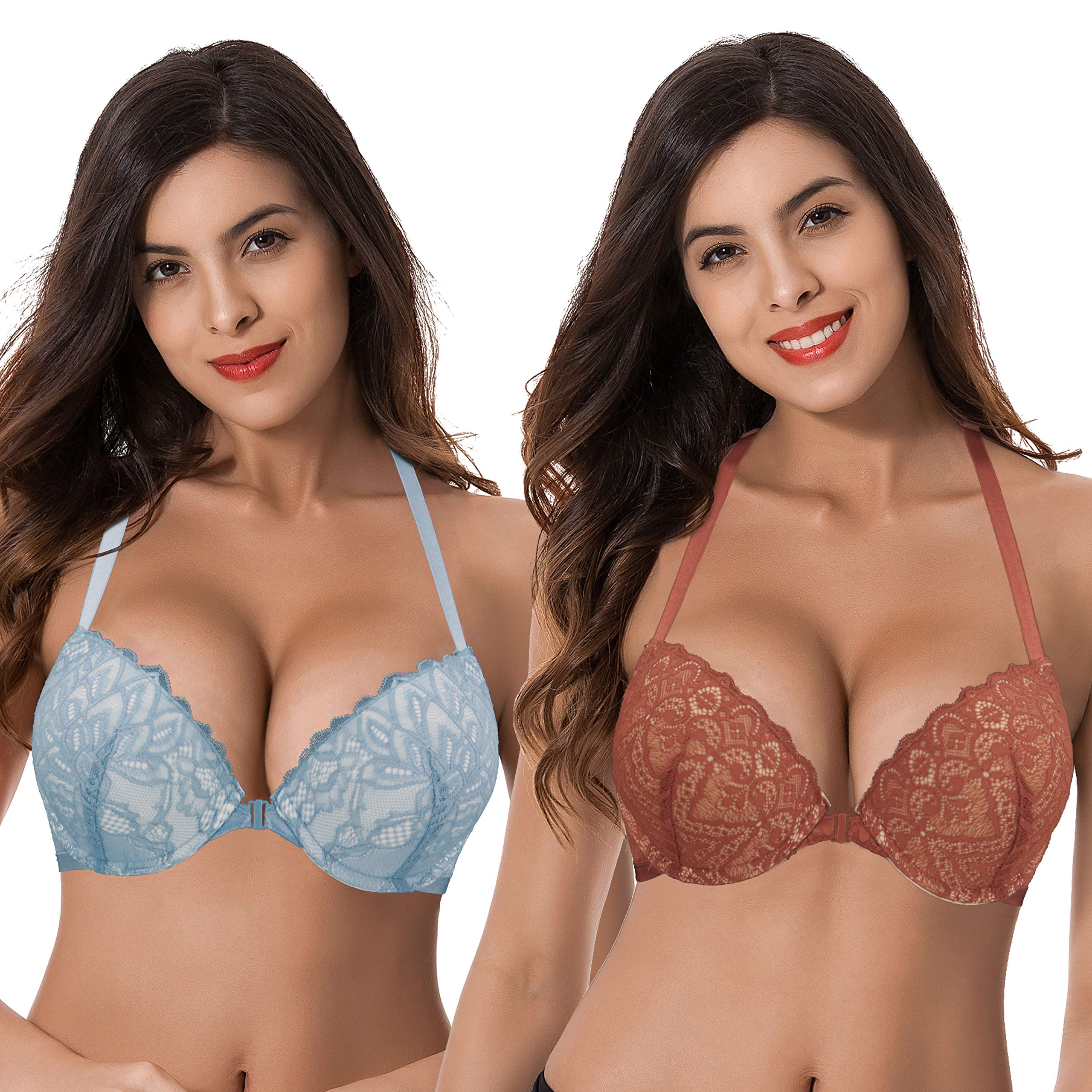 Curve Muse Women's Push Up Bra - Adds 1.5 Cup Sizes, Underwire Halter with Front Closure | Perfect for Date Nights, Special Occasions & Everyday Confidence Boost