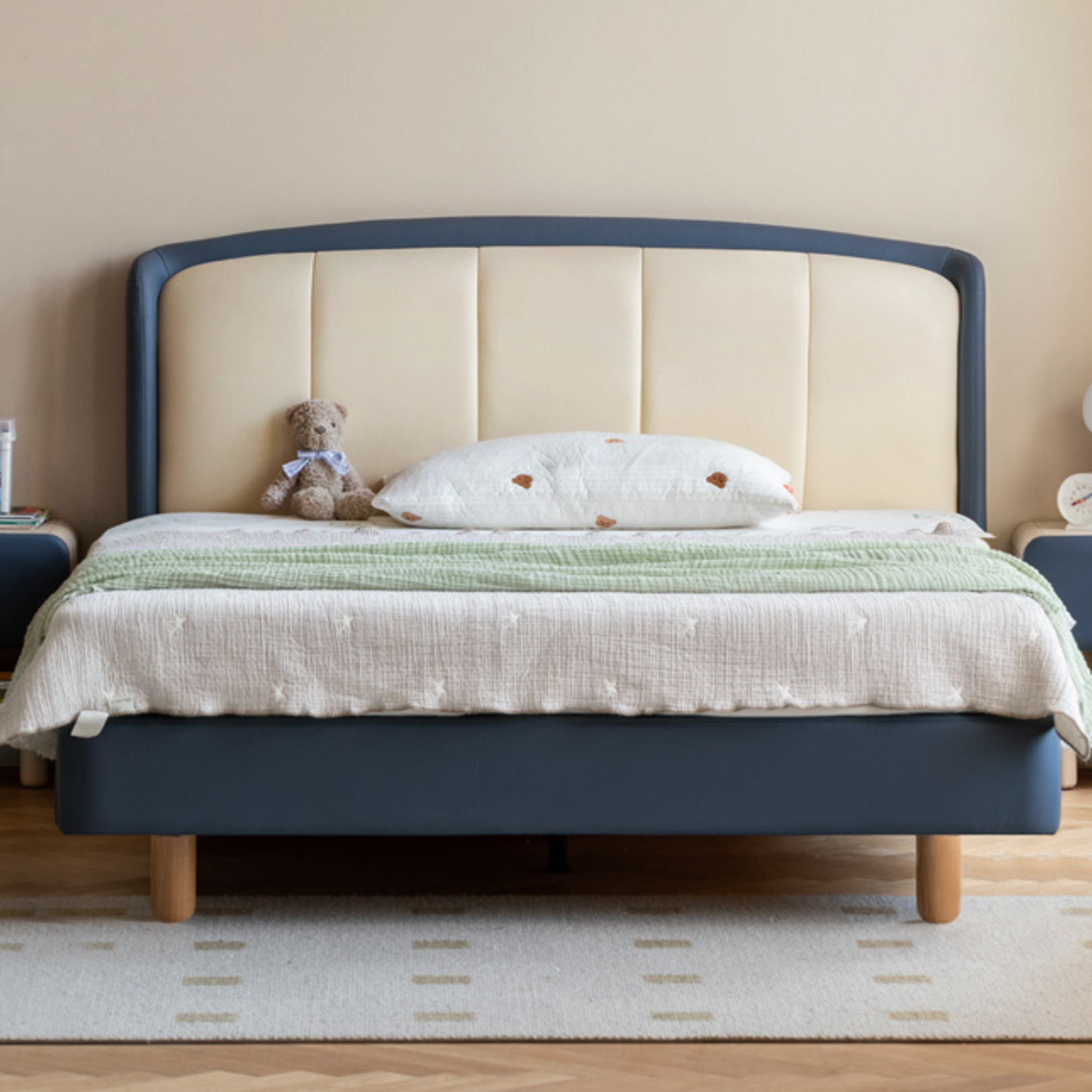 Organic Leather Soft Kids Bed - Durable & Comfortable Toddler Bed for Boys & Girls - Perfect for Nursery, Bedroom & Playroom