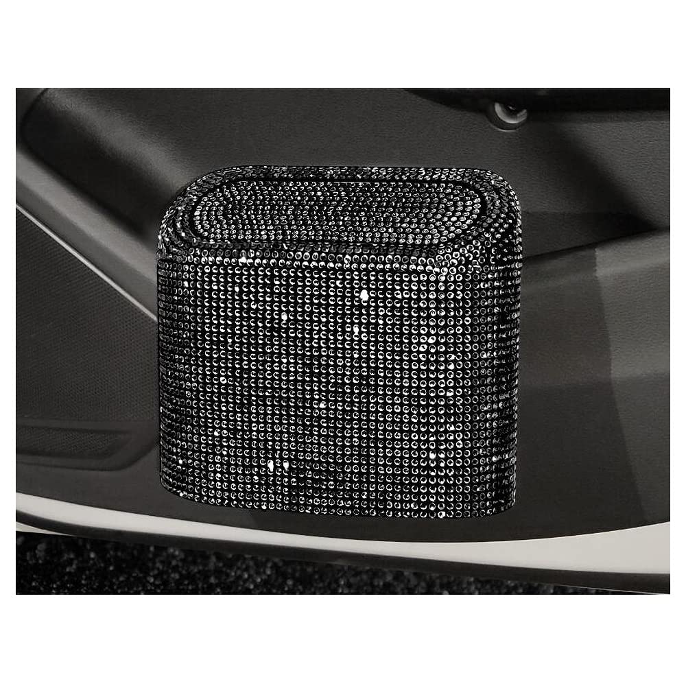 Sparkling Rhinestone Car Trash Can with Lid - Mini Crystal Hanging Auto Garbage Bin for Vehicle, Office & Home - Plastic Dustbin Organizer Container (Black) | Perfect for Road Trips, Commuting & Keeping Your Car Clean