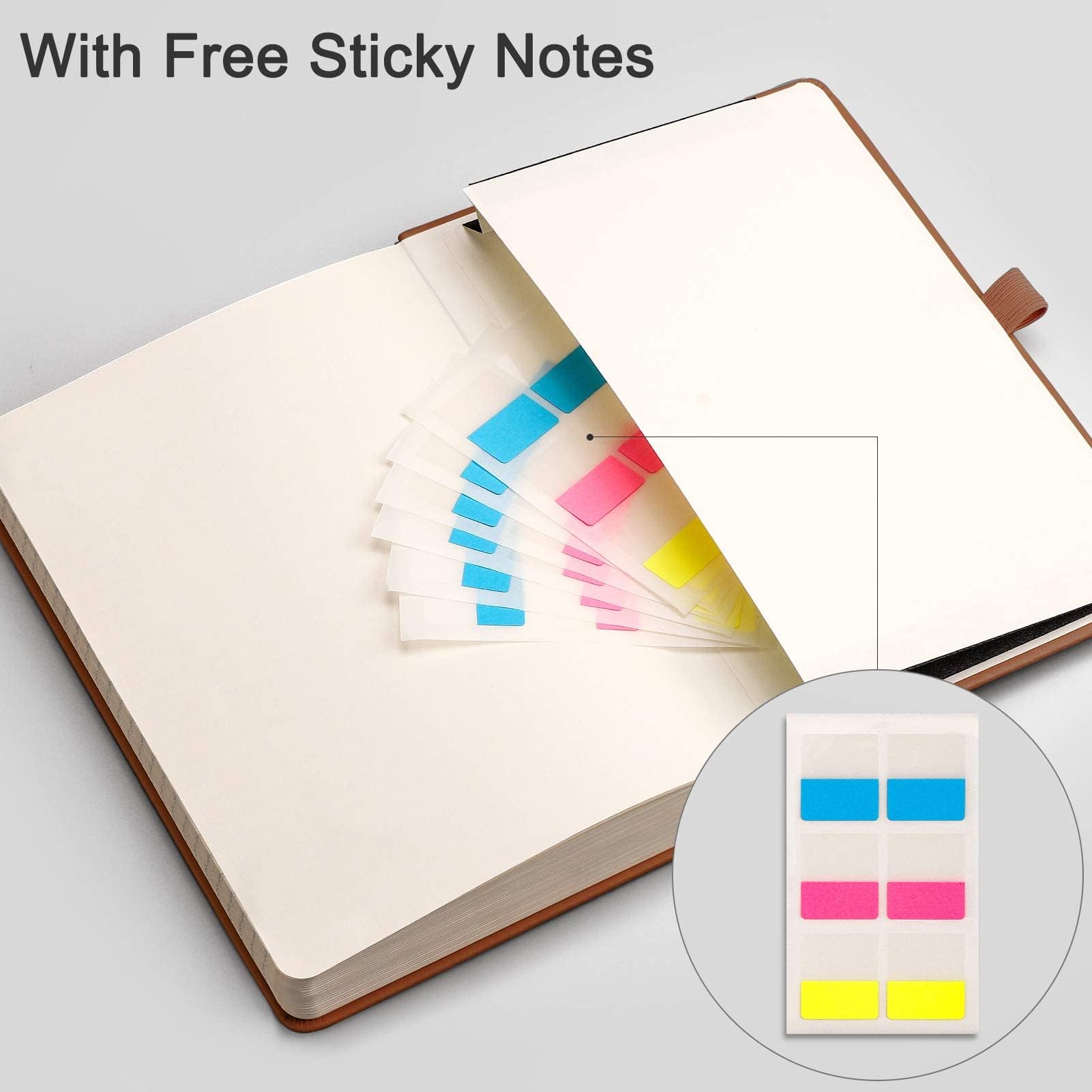 EMSHOI Premium Leather Journal Notebook - 120gsm Thick Paper, 256 Numbered Pages, A5 Hardcover with Sticky Notes - College Ruled Writing Notebook for Work, School & Personal Journaling (5.75