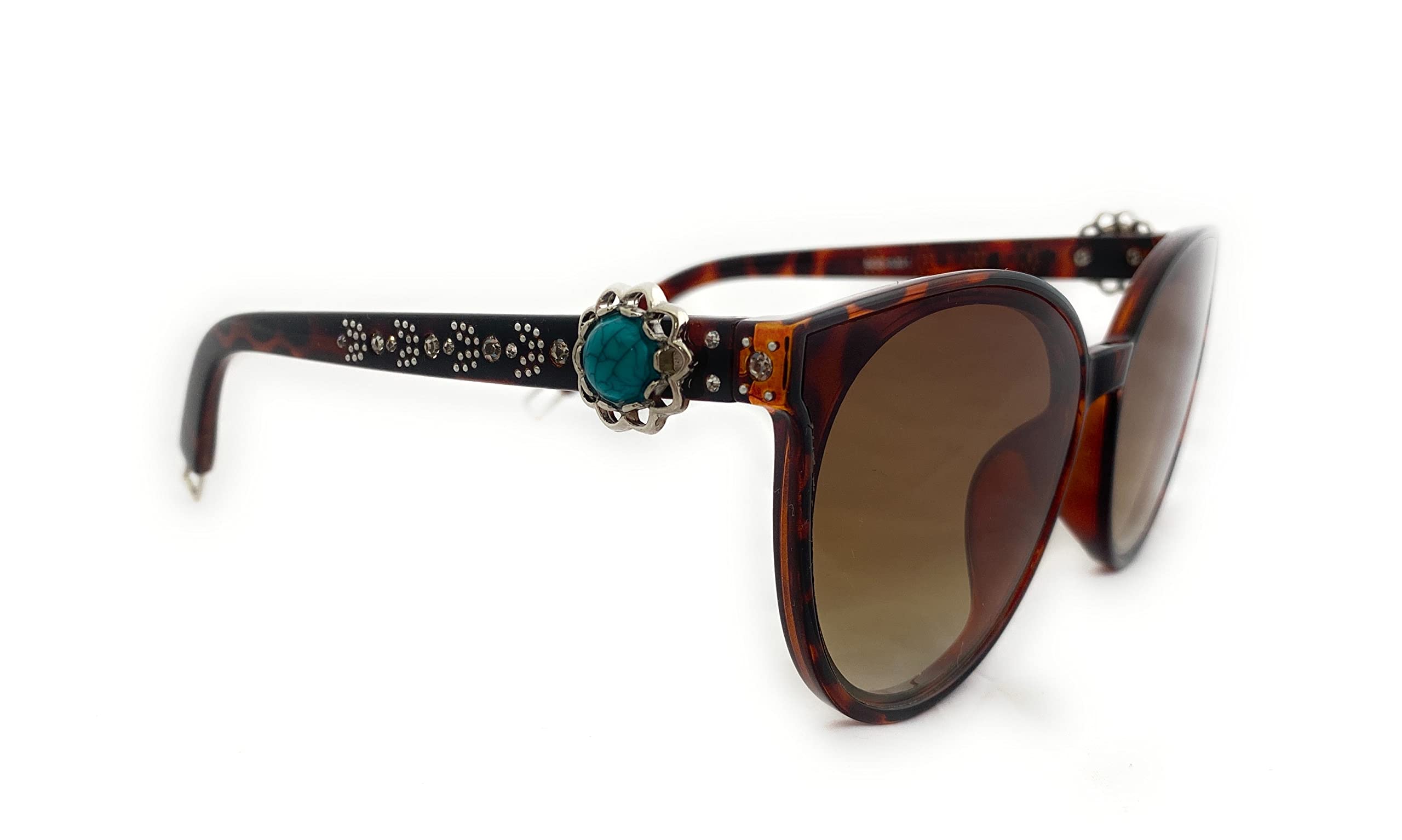 Turquoise Concho Cat Eye Sunglasses - Tortoise Frame Retro Vintage Style Women's Fashion Shades for Beach, Driving & Outdoor Activities