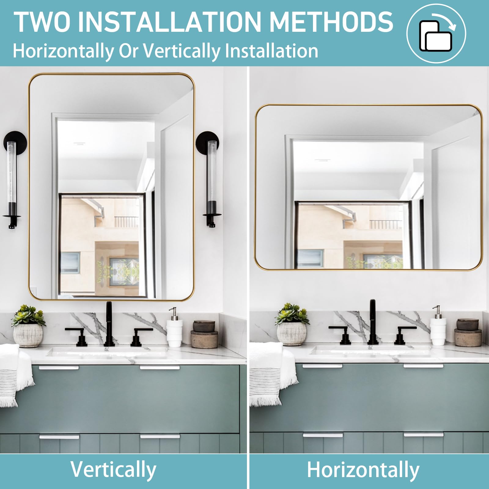 22x60 Inch Gold Framed Rectangle Bathroom Mirror - Elegant Metal Wall Mirror for Vanity, Living Room, Bedroom & Entryway Decor - Perfect for Modern Home and Bathroom Makeovers