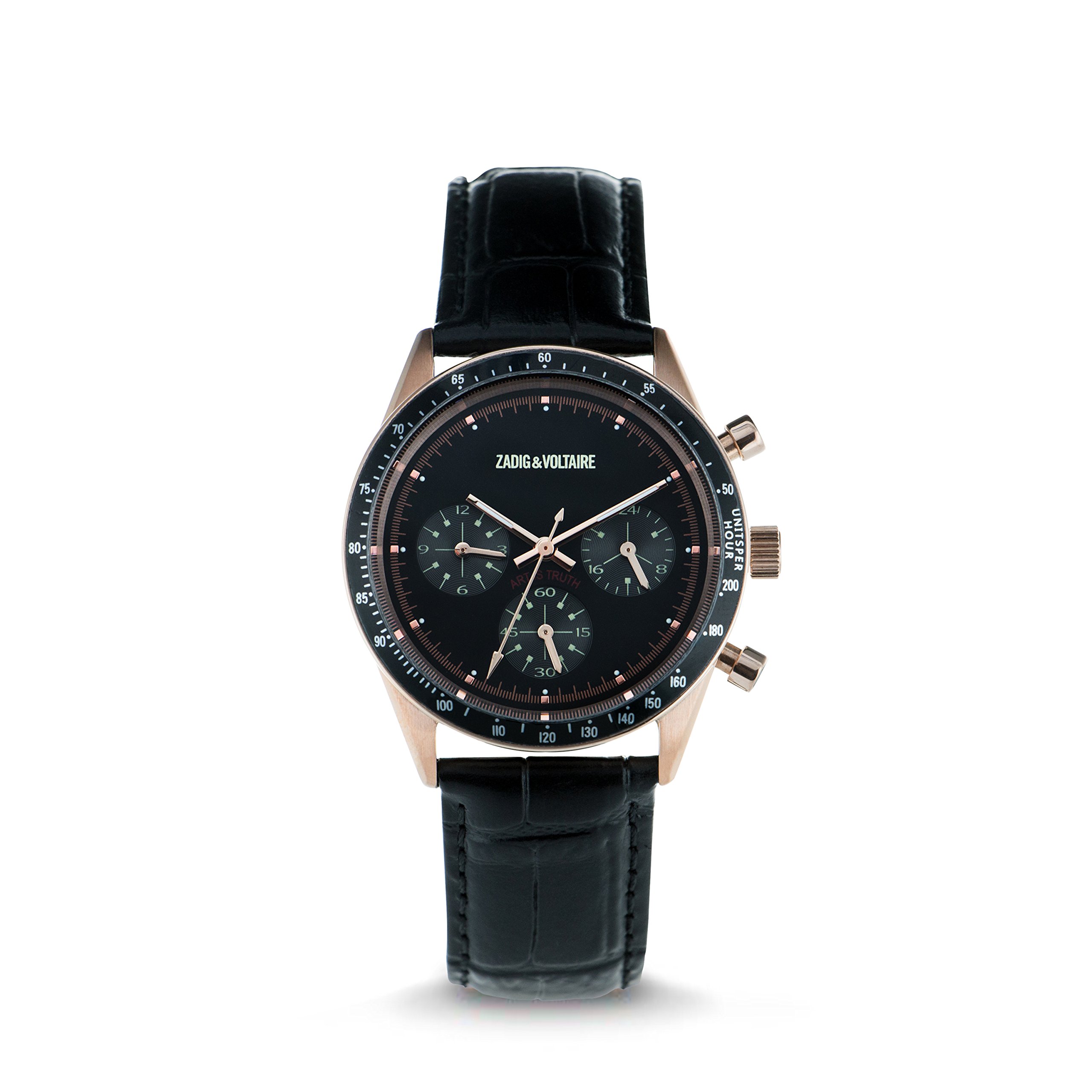 Zadig & Voltaire ZVM115 Master Men's Rose Gold Black Leather Strap Watch - Luxury Dress Watch for Business, Formal Events & Everyday Wear