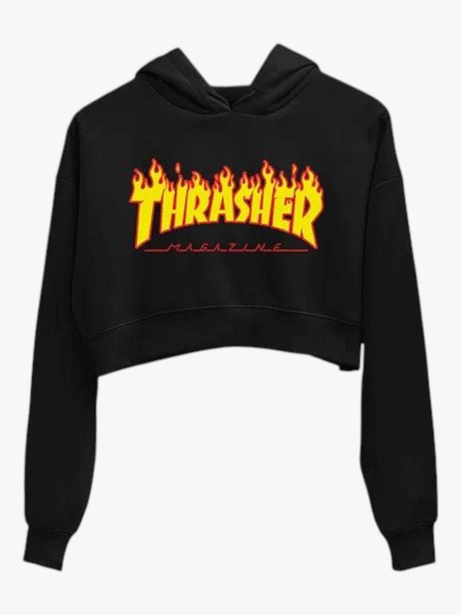 Thrasher Women's Crop Top with Flame Print - Black | Trendy Streetwear for Casual Outfits & Concerts
