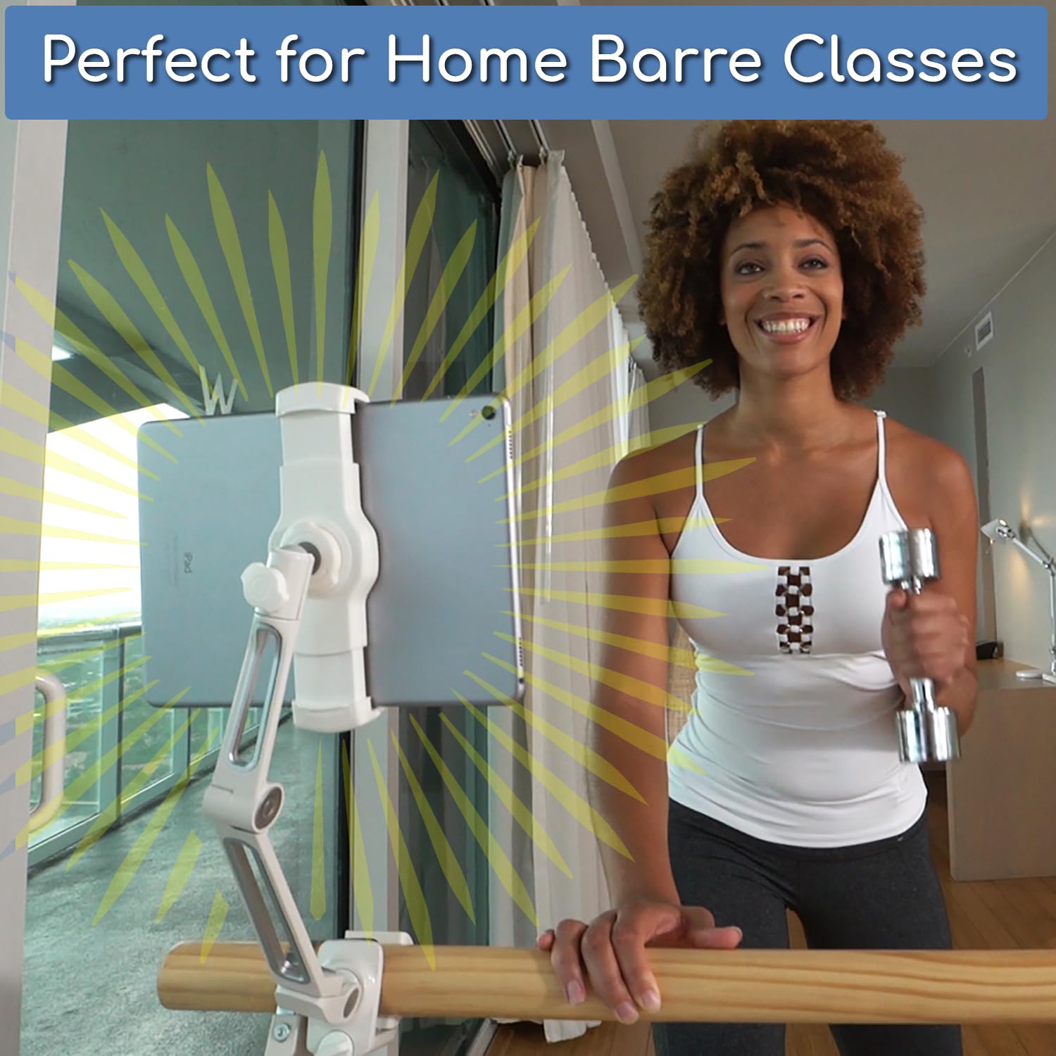 Portable Ballet Barre with Tablet & Phone Holder - Foldable Home Fitness Equipment for Barre Workouts, Yoga & Pilates | Perfect for Streaming Online Classes in Living Room, Bedroom or Small Spaces