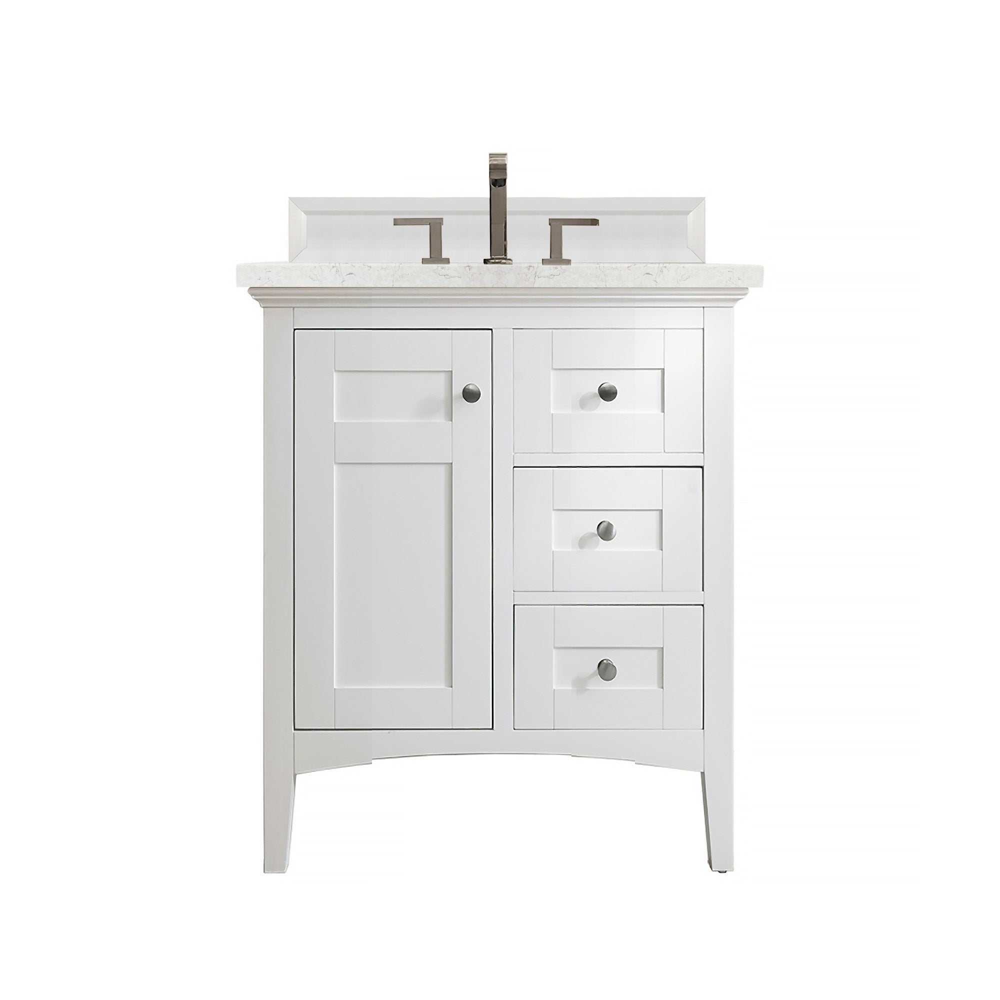 Palisades 30 Inch Single Bathroom Vanity Set with 3CM Eternal Jasmine Pearl Quartz Countertop - Bright White Finish | Perfect for Modern Bathroom Remodeling & Small Space Design