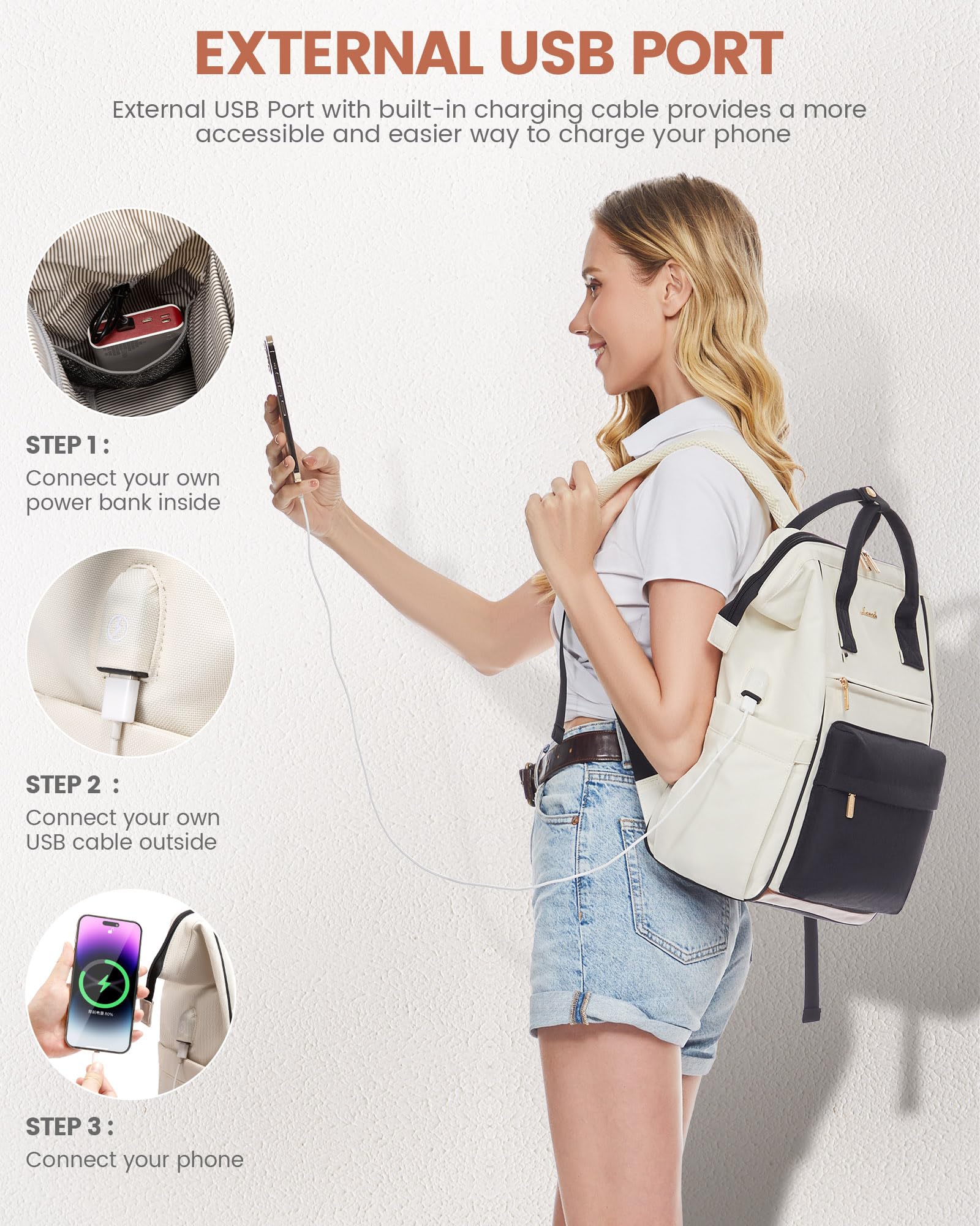 LOVEVOOK 15.6 Inch Women's Laptop Backpack - Waterproof USB Charging Work Bag for Teachers, Nurses & Business Professionals, Travel Computer Backpack Purse for Daily Commute & Office Use (Black)
