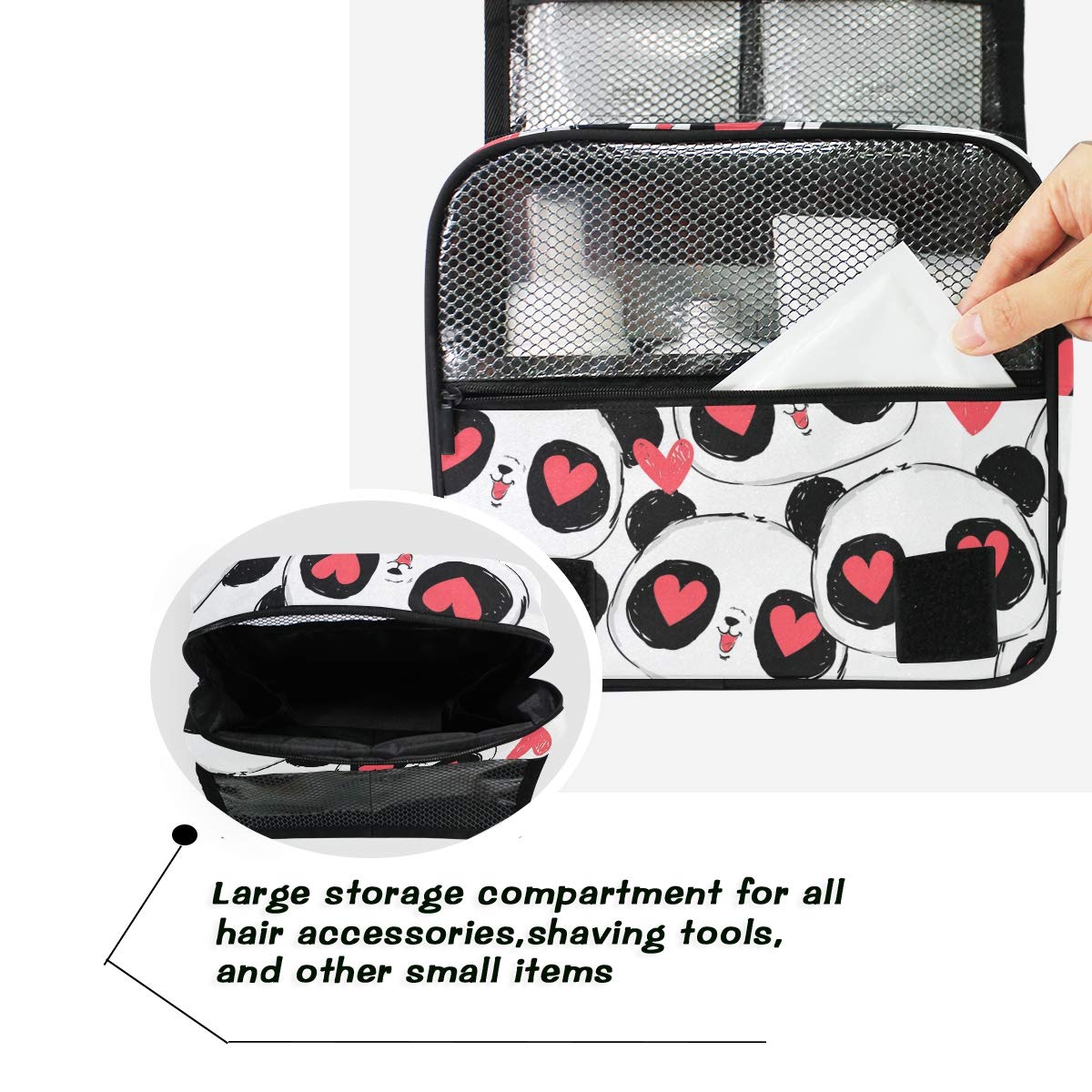 MOYYO Cute Panda Travel Hanging Toiletry Bag - Waterproof Cosmetic Makeup Organizer Pouch for Women & Girls - Perfect for Shower, Gym, Camping & Vacation Trips
