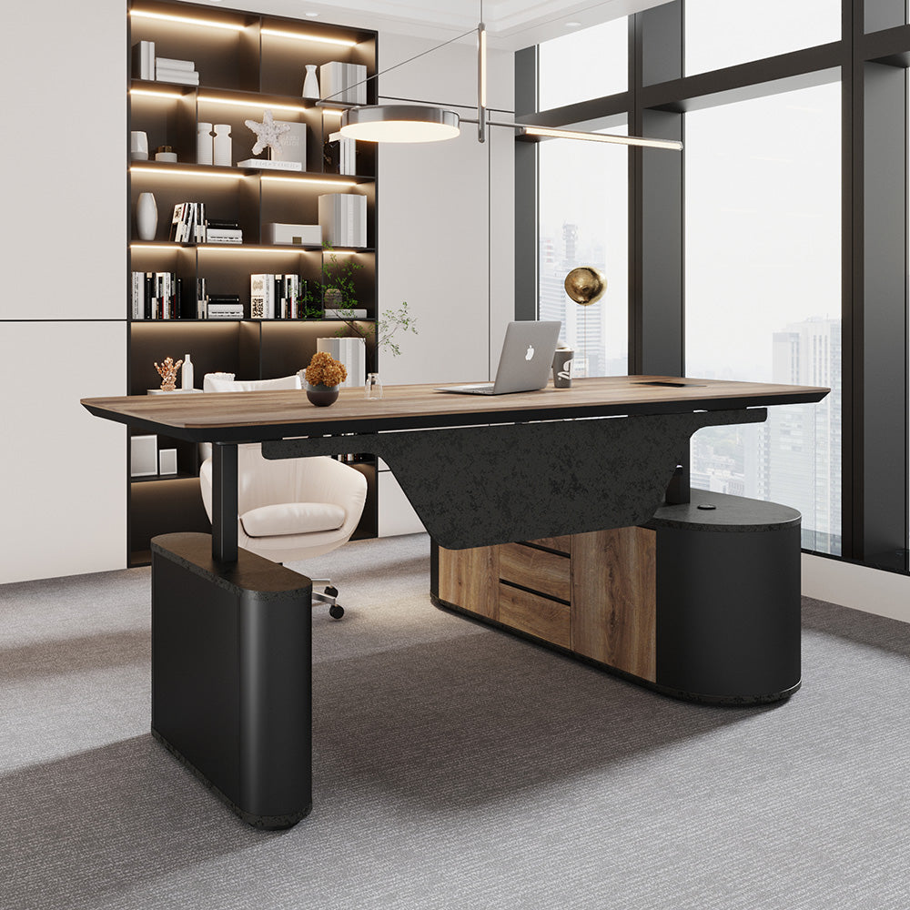LUCA Electric Height Adjustable Sit Stand Desk 240cm - Warm Oak Executive Office Desk with Reversible Return | Ergonomic Standing Desk for Home & Office Workspace