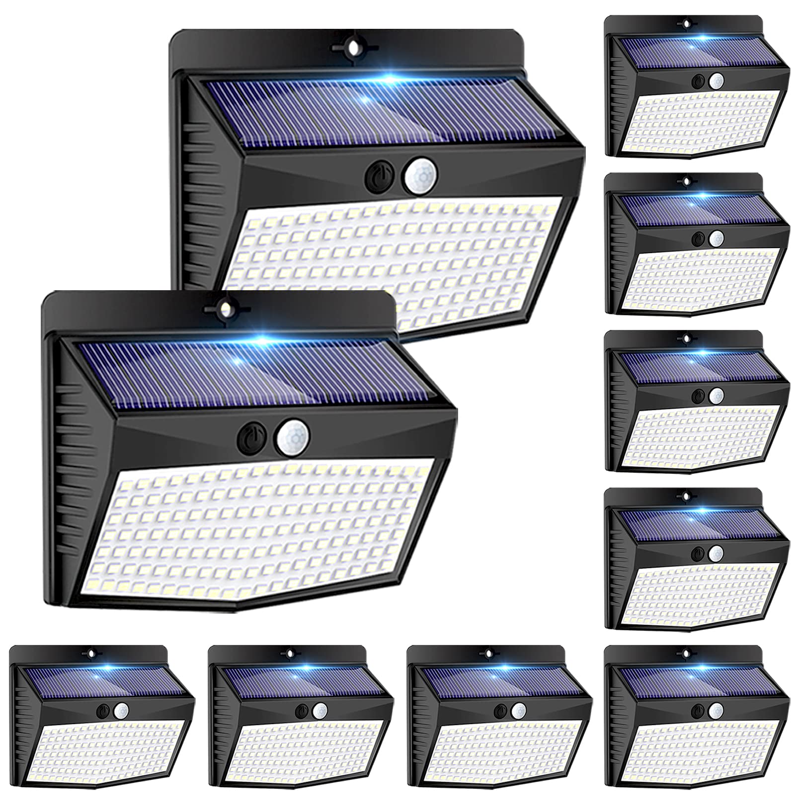 Peasur 10-Pack Solar Outdoor Lights - 138 LED Motion Sensor Security Lights with 3 Lighting Modes, Waterproof Solar Wall Lights for Garden, Fence, Yard, Deck - Ideal for Pathway, Patio & Home Security Lighting