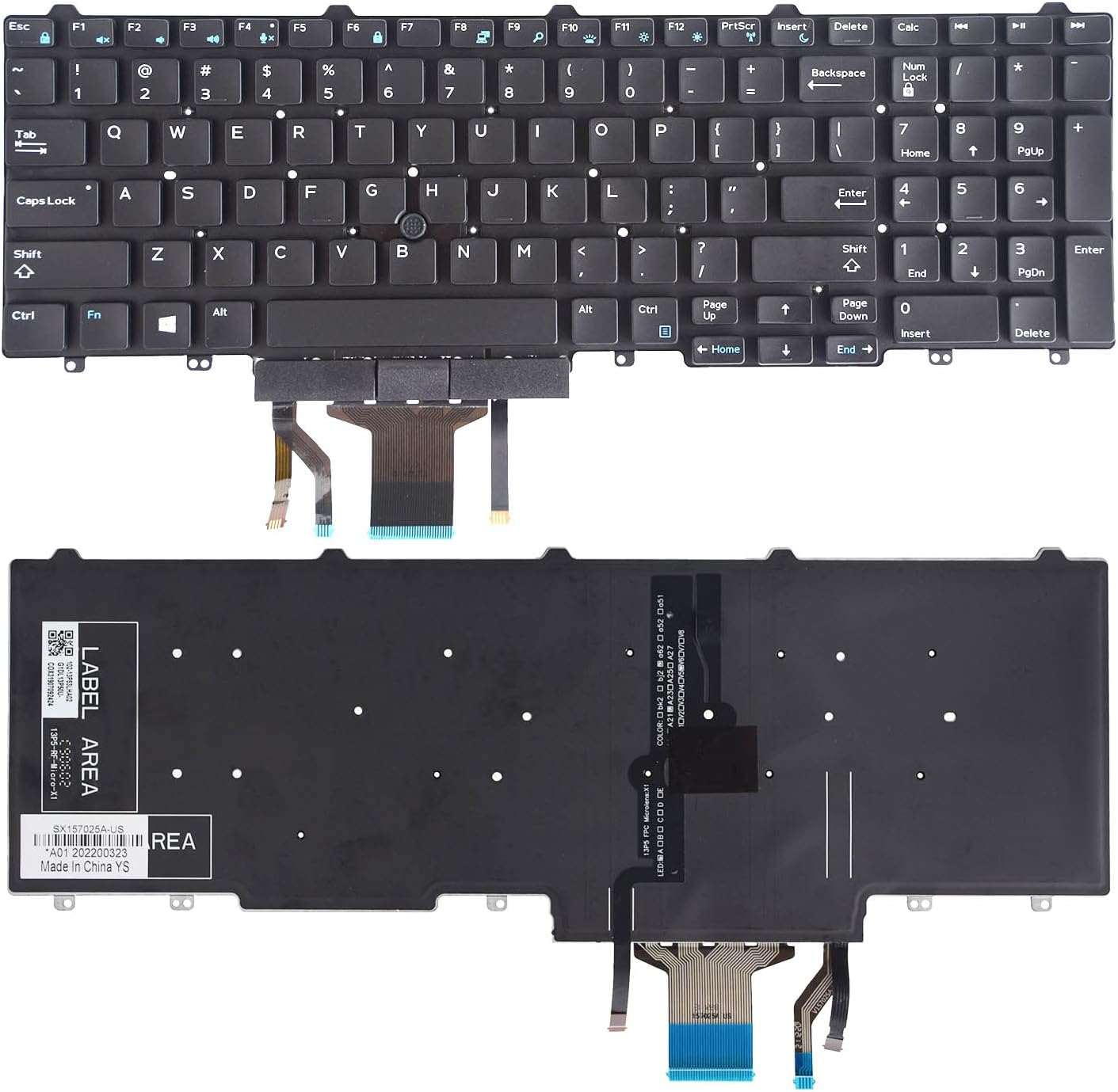 Original Laptop Backlit Keyboard for Dell Latitude 5550 5570 5580 5590 5591 with TrackPoint & Buttons (Part# 383D7 0383D7) - Perfect for Office Work, Business Travel & Nighttime Typing