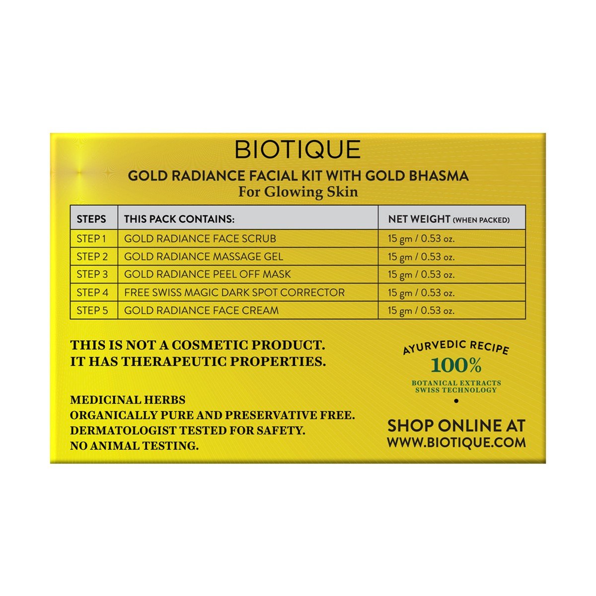 Biotique Bio Gold Radiance Facial Kit with Gold Bhasma - 75g Luxury Skincare for Glowing Skin | Perfect for Bridal Prep & Special Occasions