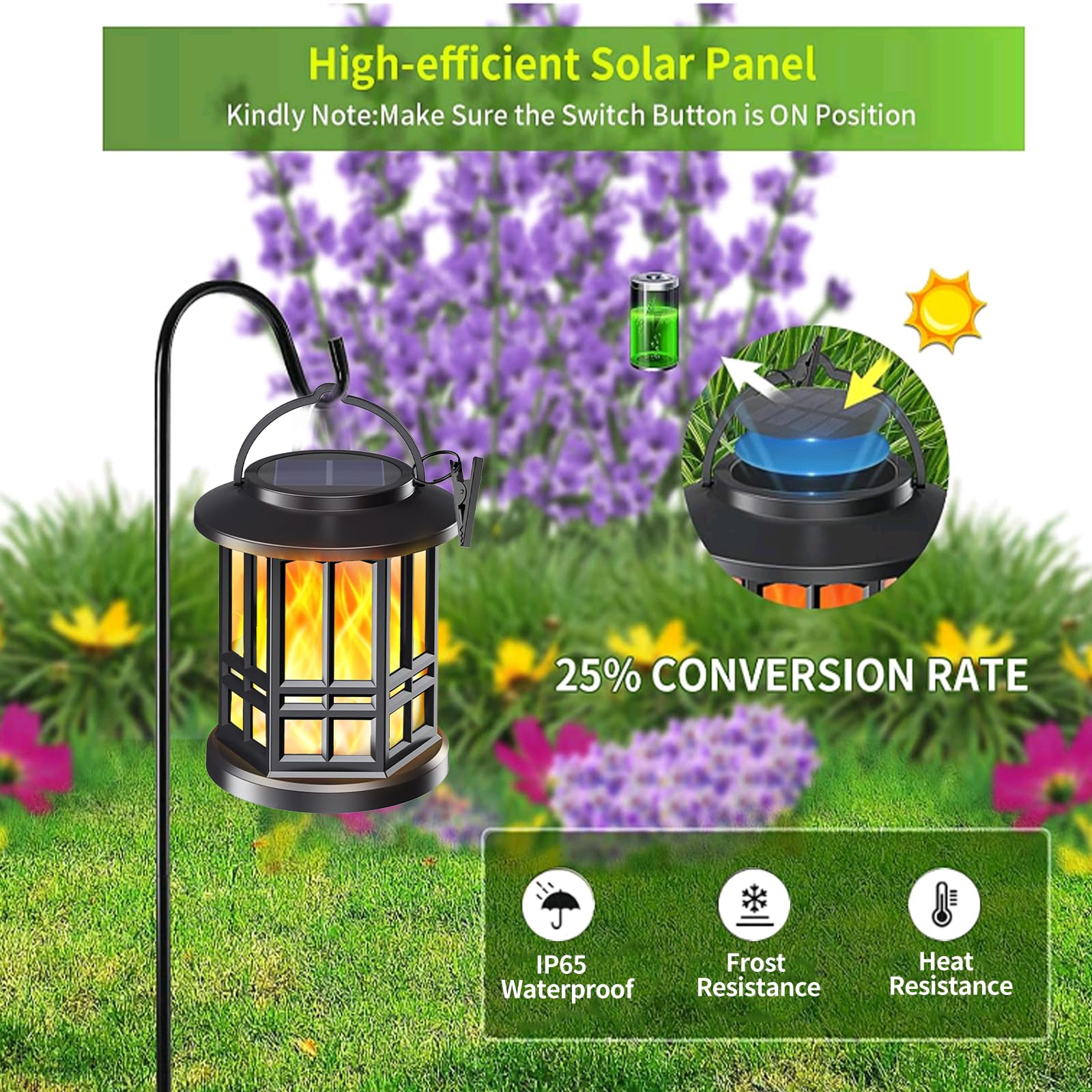 Solar Powered Outdoor Lanterns with Flickering Flame Effect - Waterproof Garden Lights for Pathway, Lawn & Landscape Decor - Perfect for Patio, Backyard and Outdoor Wedding Decorations