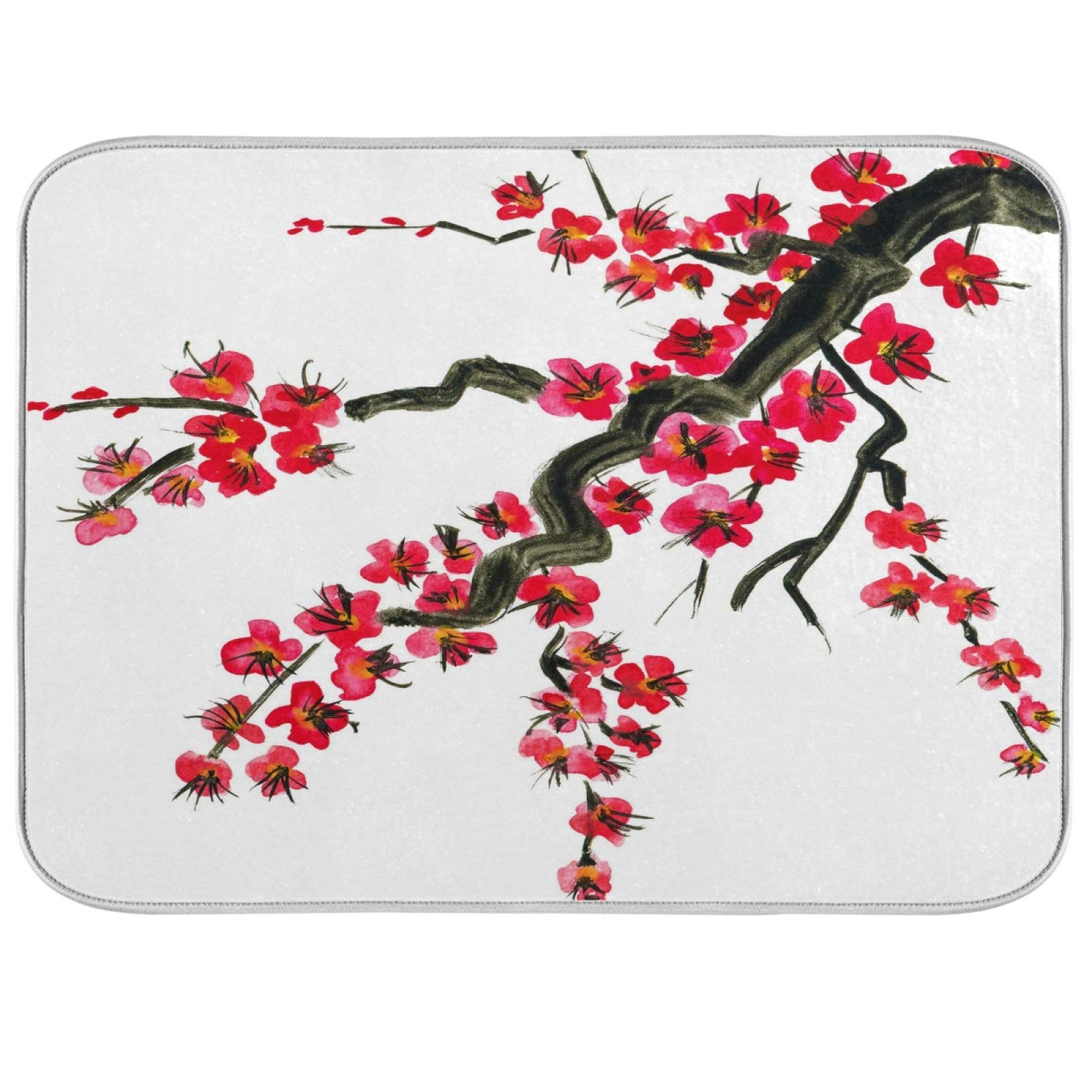 Japanese Cherry Blossom Dish Drying Mat - Super Absorbent Microfiber Kitchen Countertop Mat (16x18 Inch) for Dishes, Utensils & Cookware - Perfect for Kitchen Countertops, Sink Areas & Drying Stations