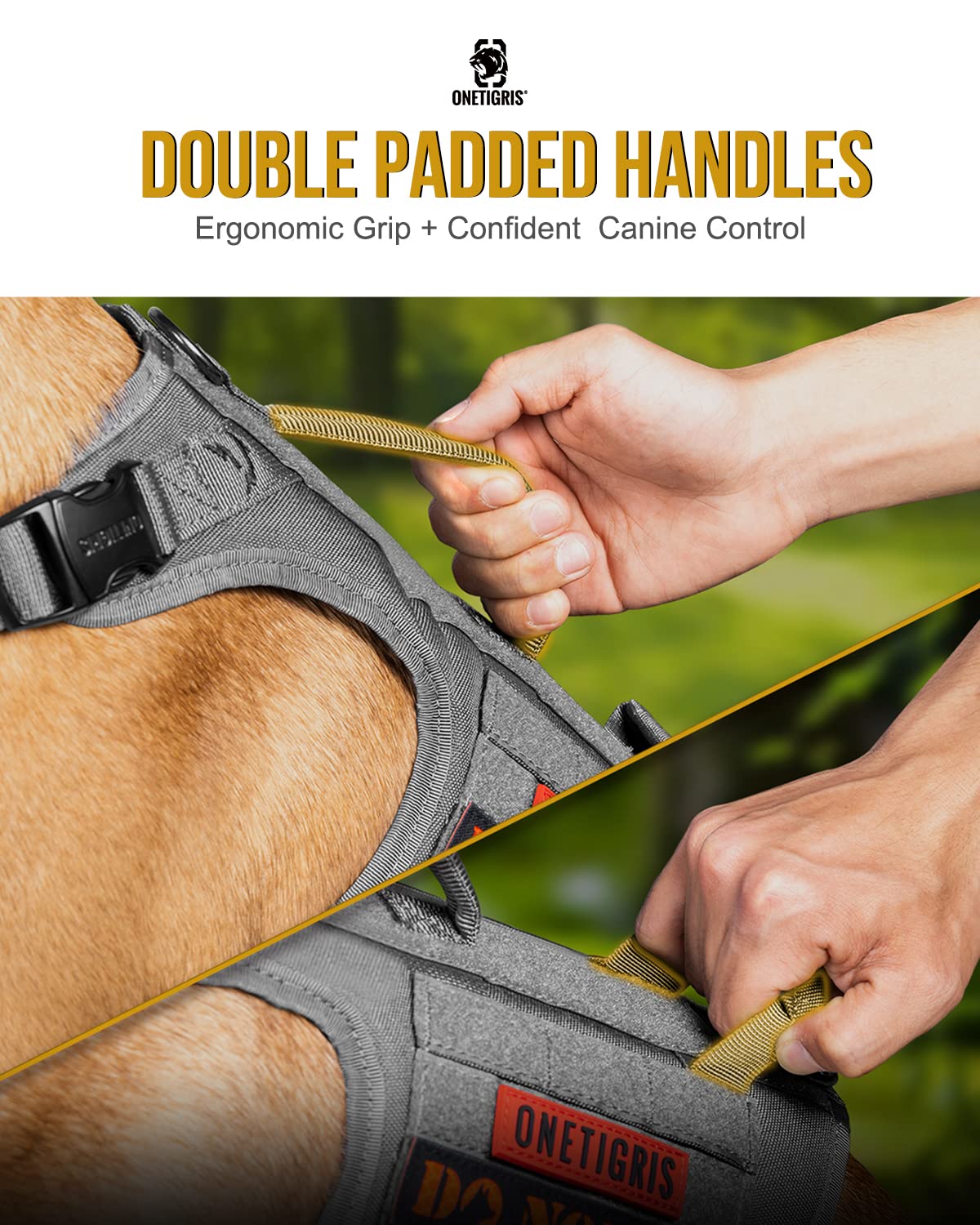 OneTigris Tactical Dog Harness for Large Dogs - Heavy Duty No Pull Vest with Full Metal Buckles, MOLLE Panels & Adjustable Straps | Military Grade Dog Gear for Walking, Hiking, Training & Outdoor Adventures (Grey)
